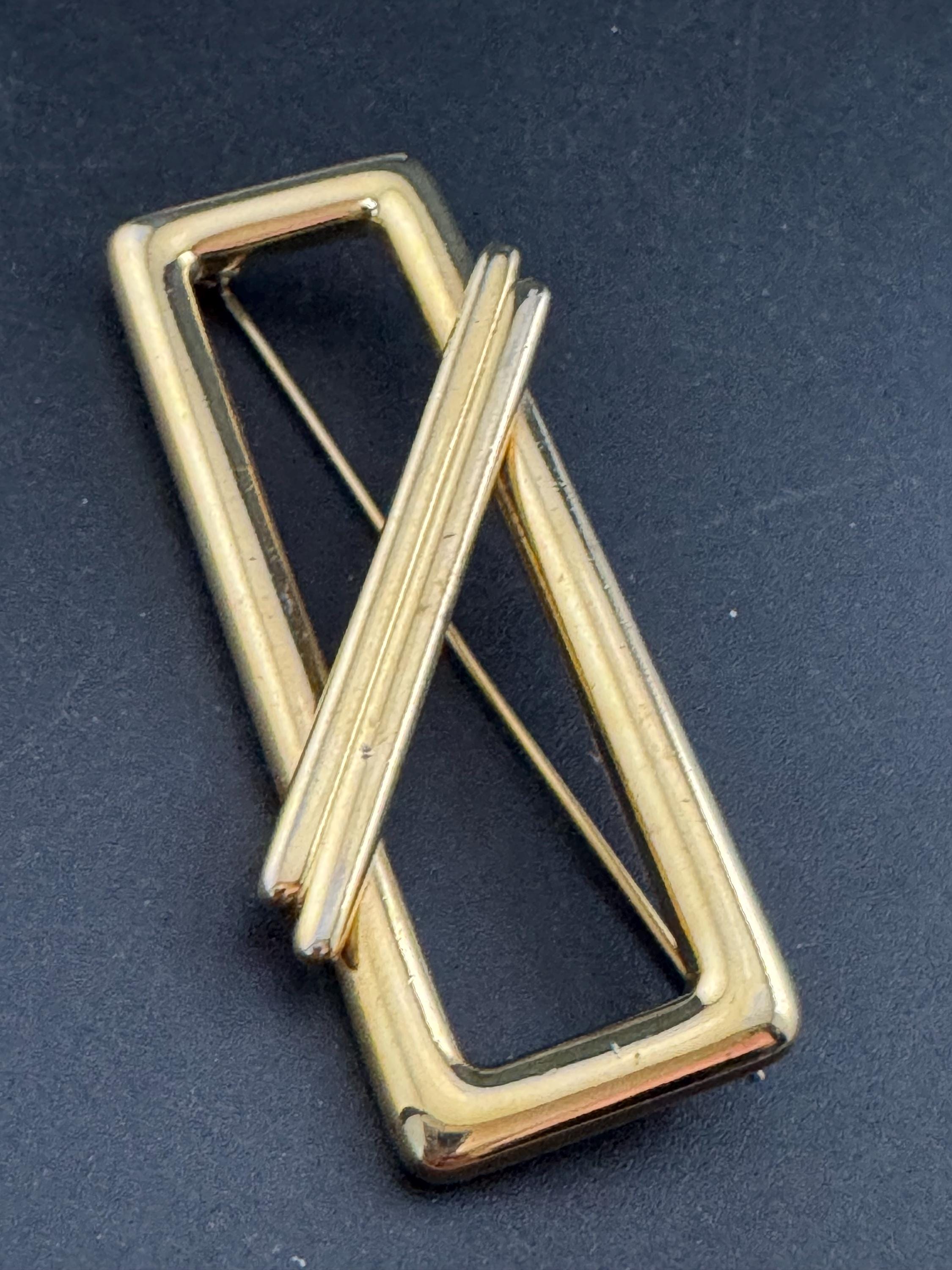 Signed MONET large gold plated rectangular modernist brooch, 7cm