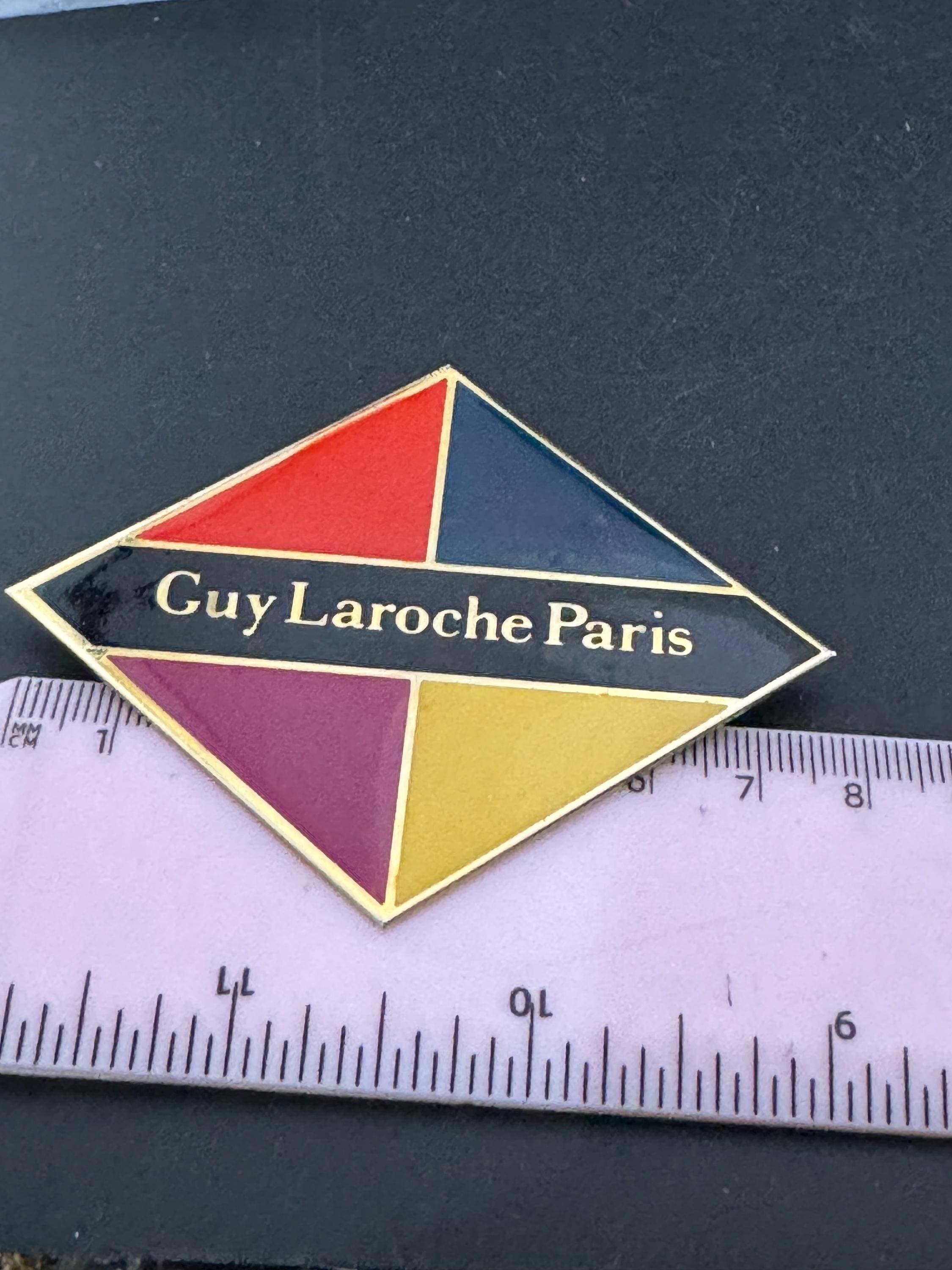 signed Guy Laroche coloured enamel brooch, large 7cm, vintage