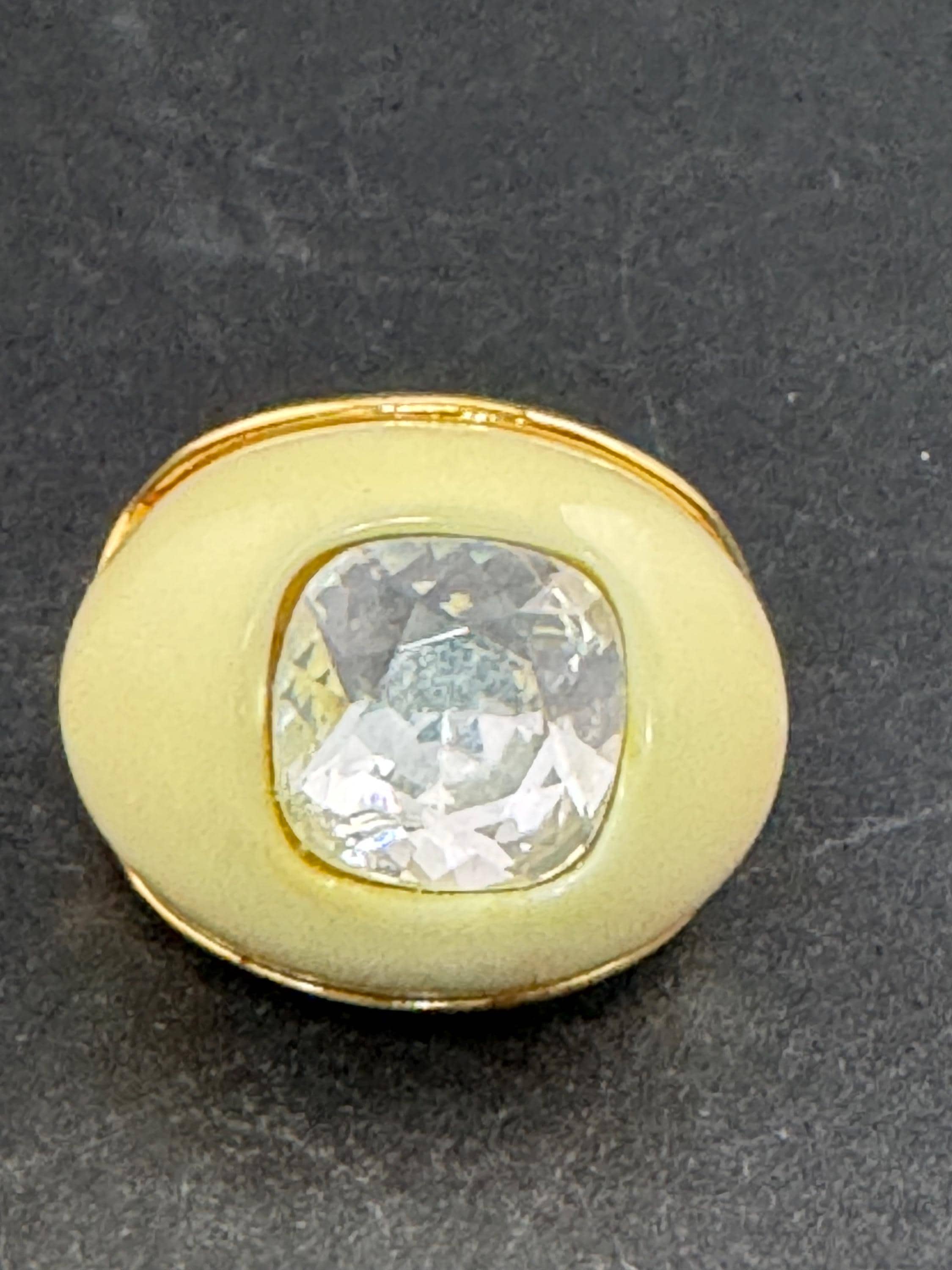 Signed KJL cream enamel rhinestone dress ring, gold plated Kenneth j lane