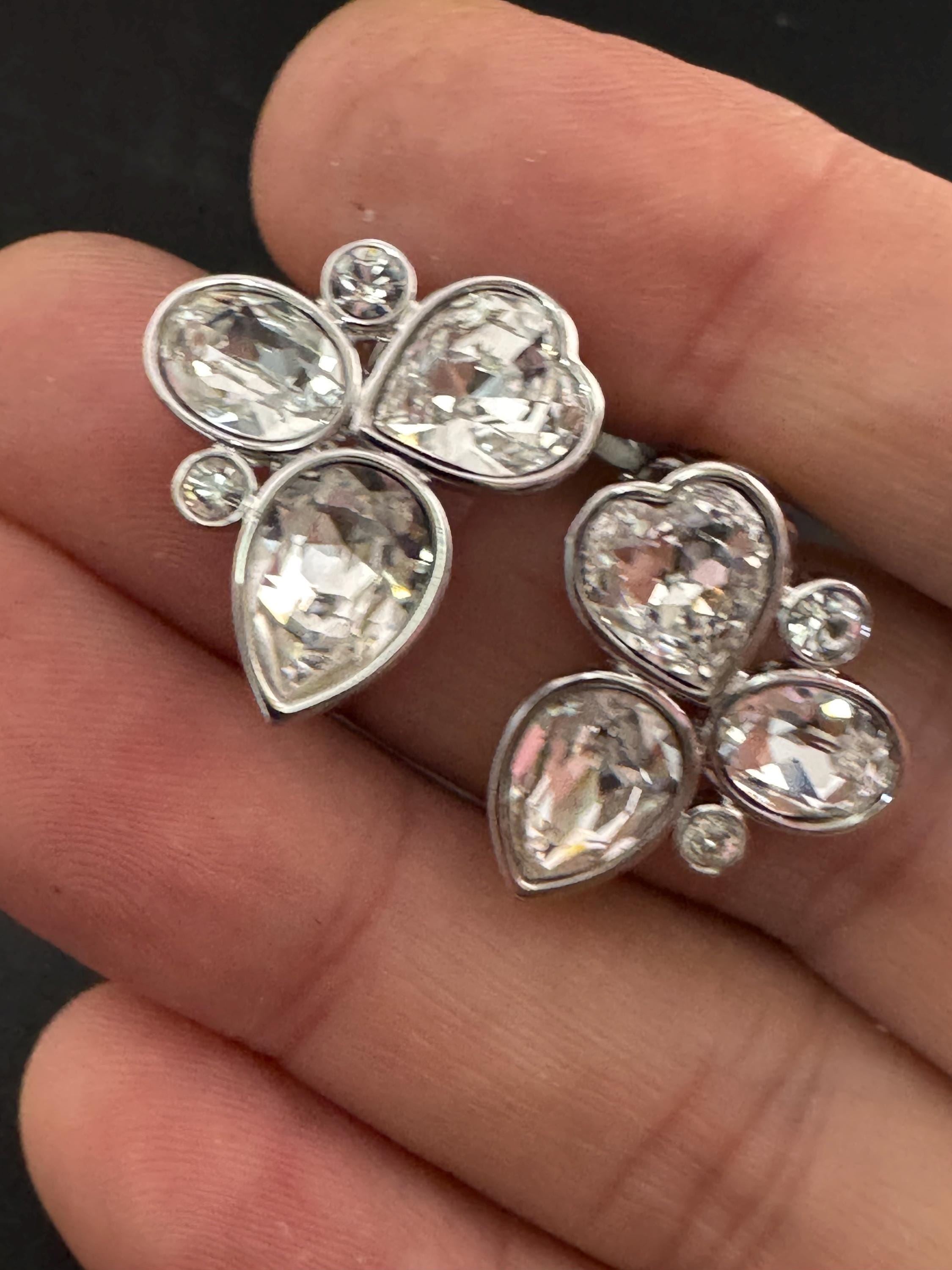 Signed Swarovski crystal silver tone diamanté cluster stud earrings