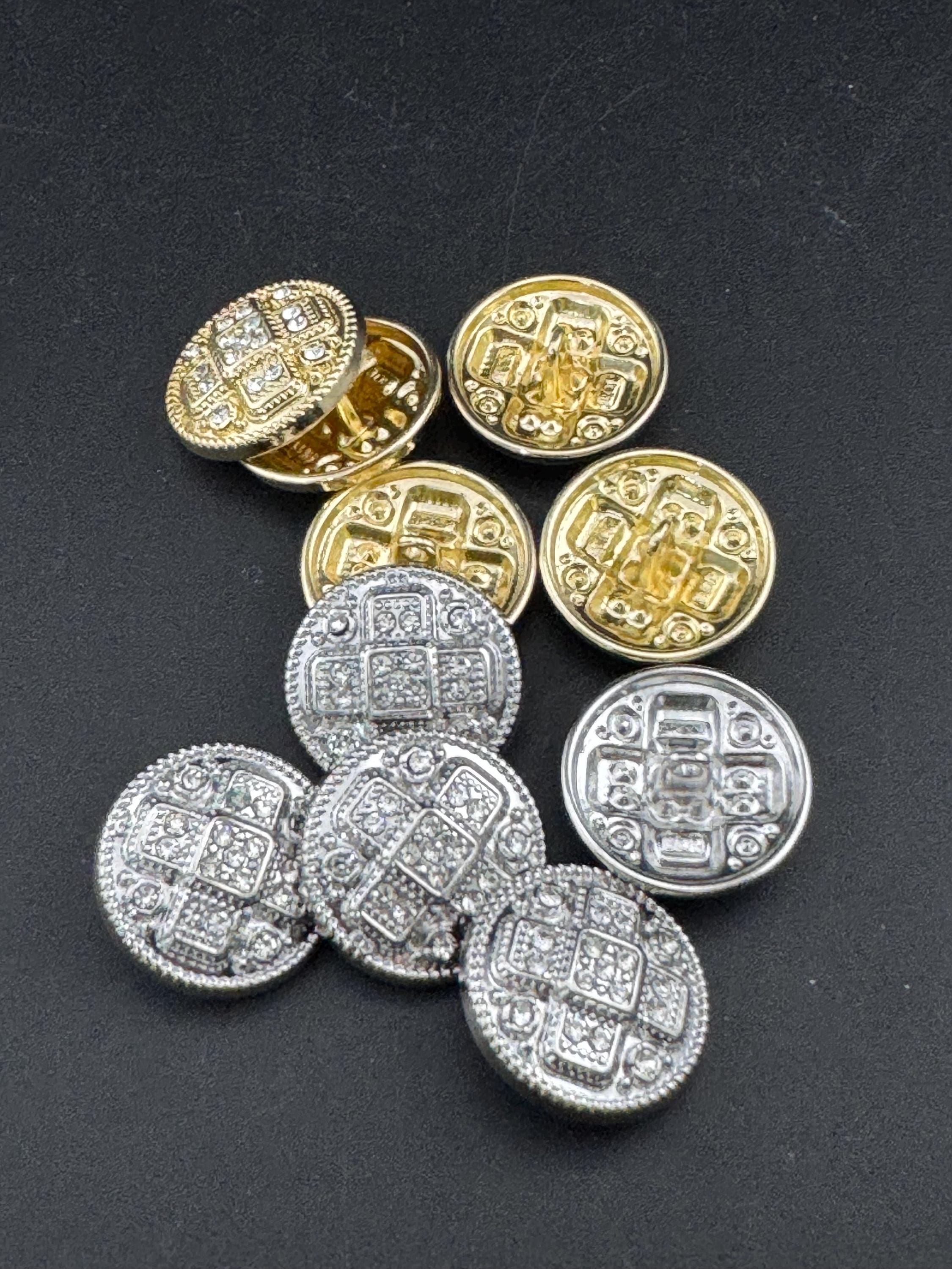 Set of 5 silver Tone Diamanté Crystal Shank Buttons (23mm)