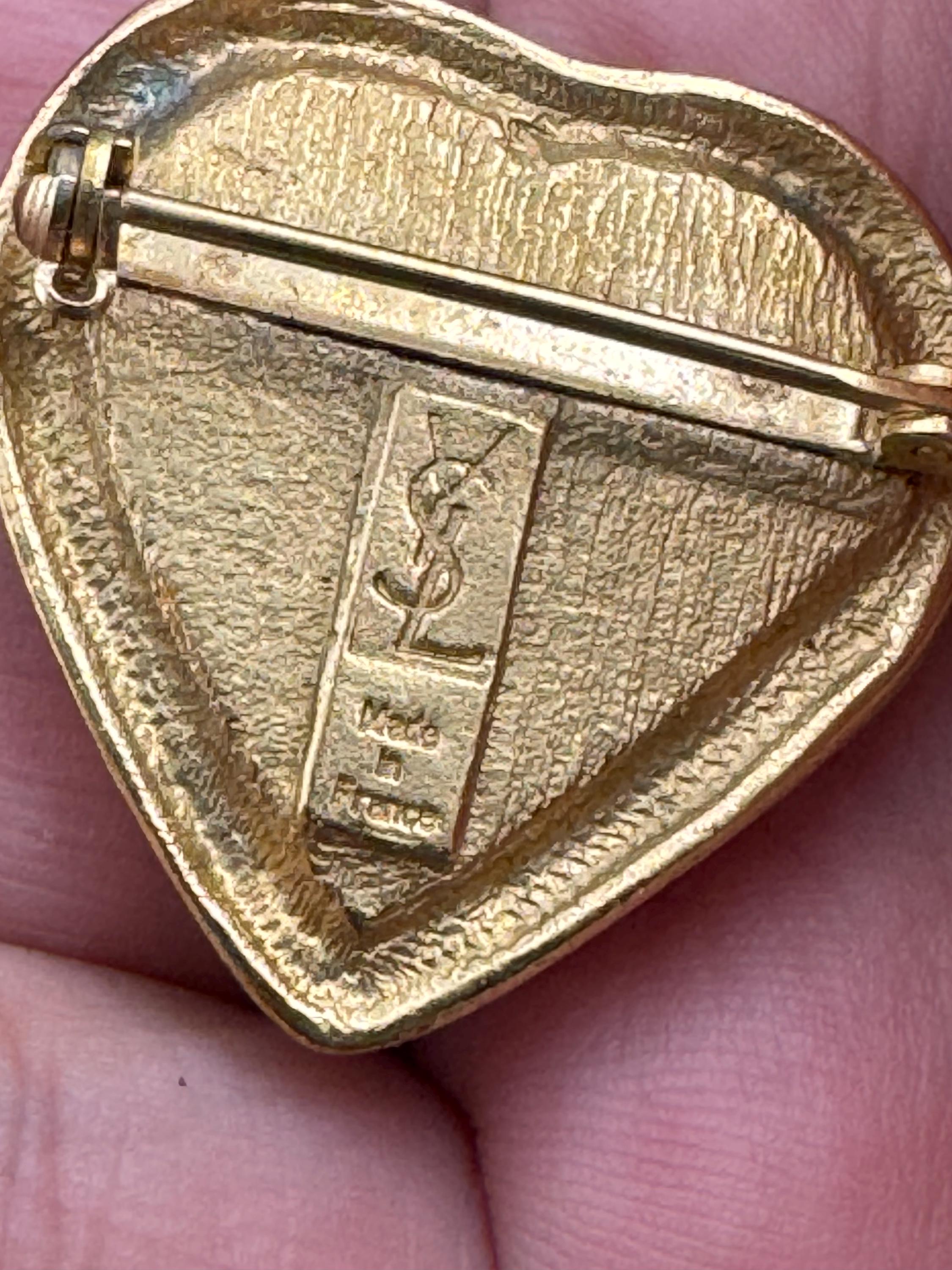 YSL Yves Saint Laurent red love heart brooch, vintage designer jewellery