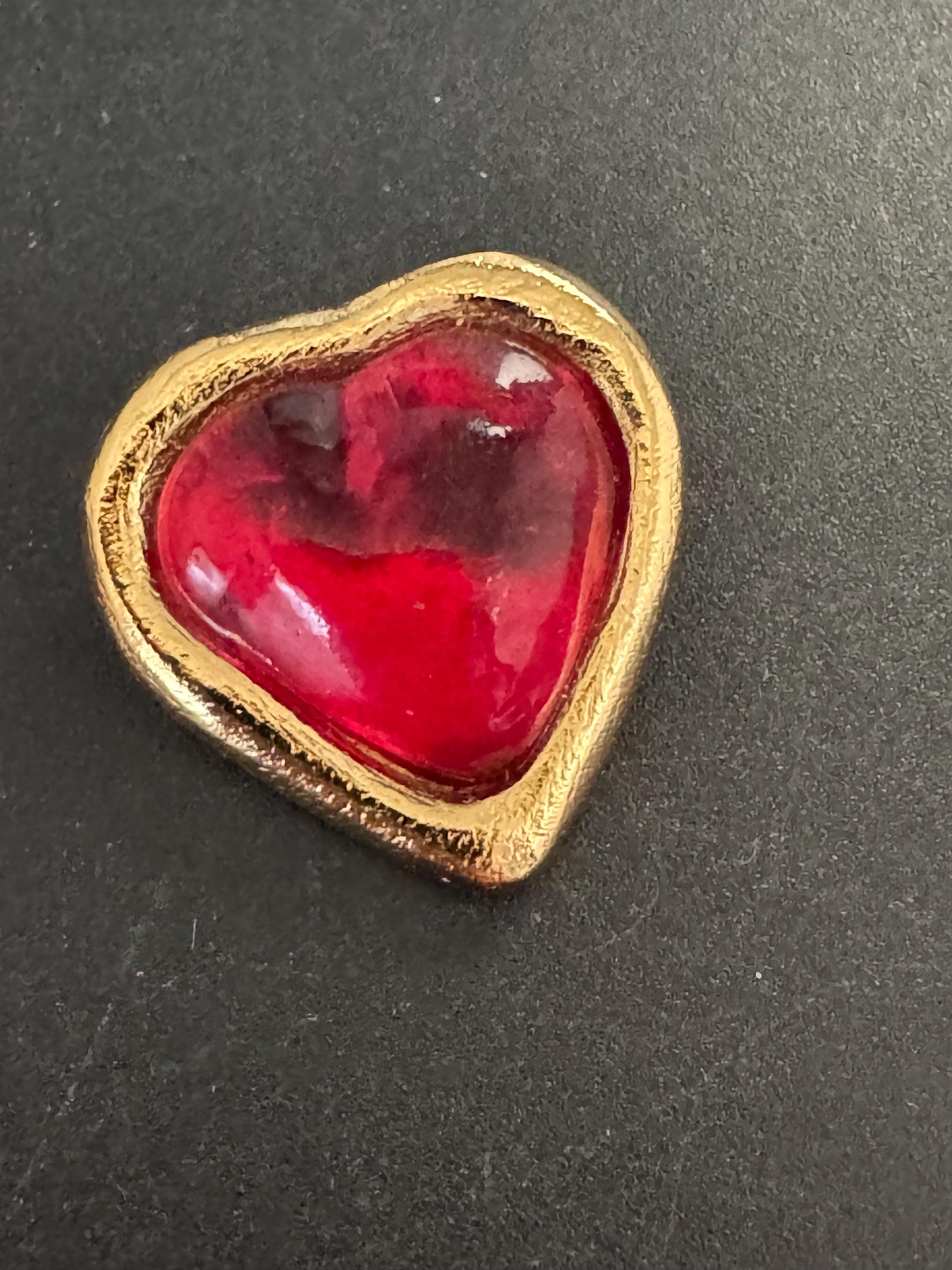 YSL Yves Saint Laurent red love heart brooch, vintage designer jewellery