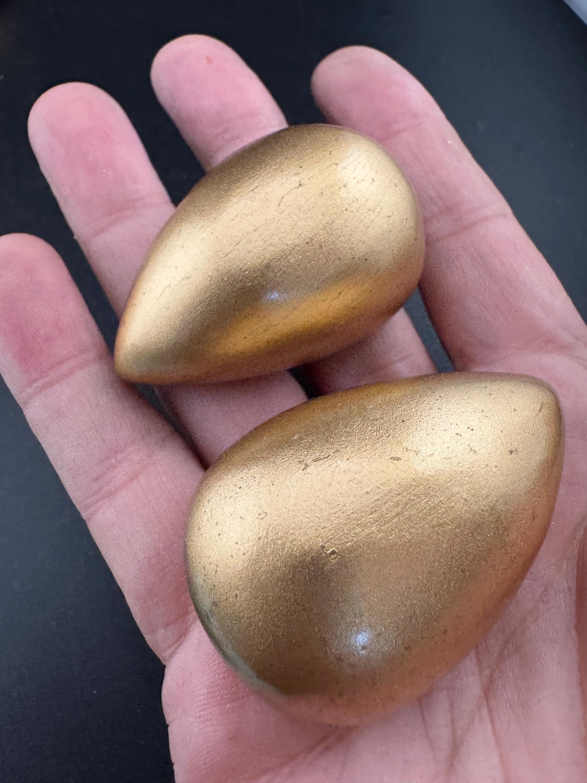 Oversized Vintage natural wooden teardrop gold clip on earrings 5cm