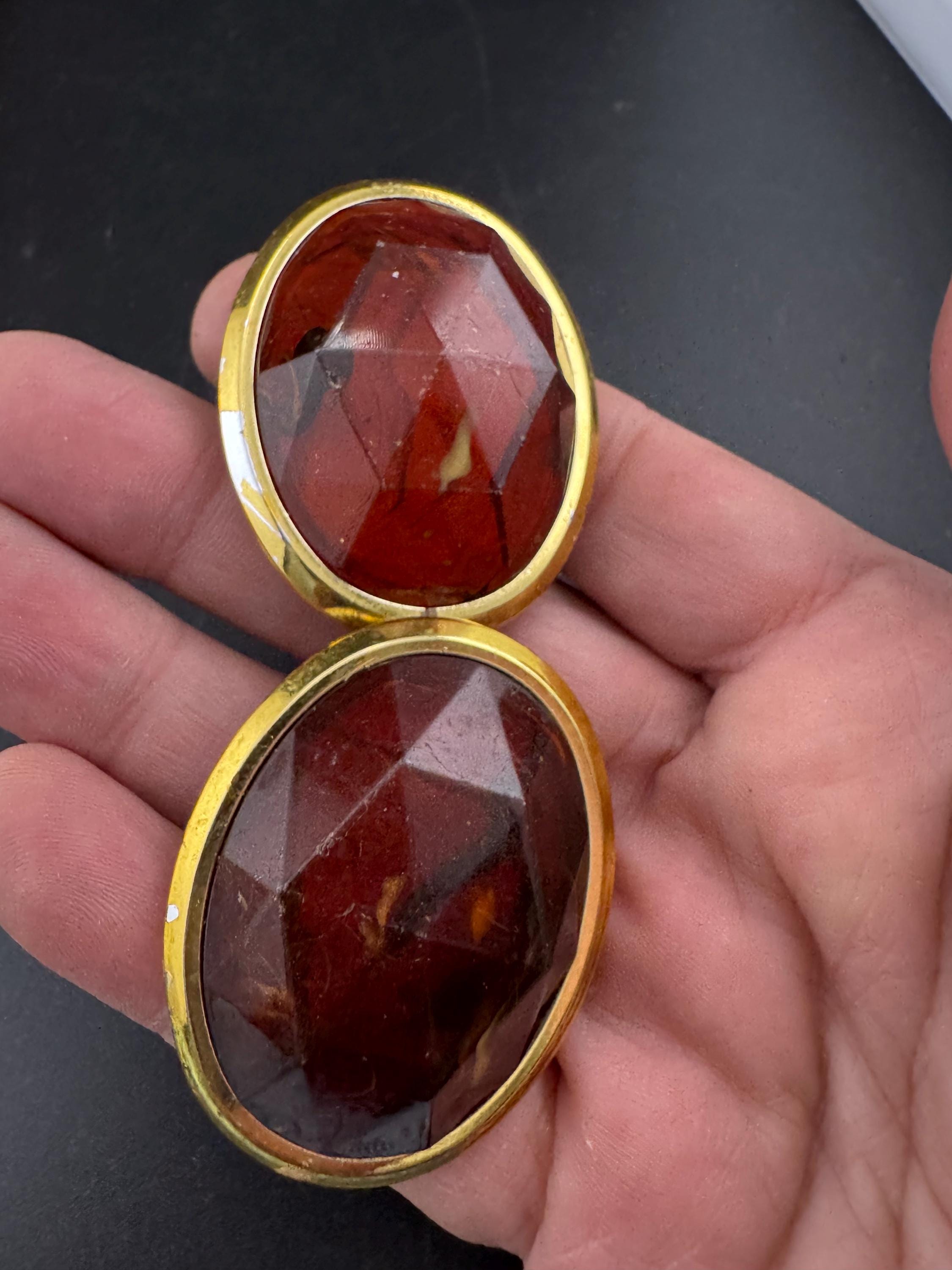 Oversized plastic brown Faux Tortoiseshell early vintage oval Clip on earrings