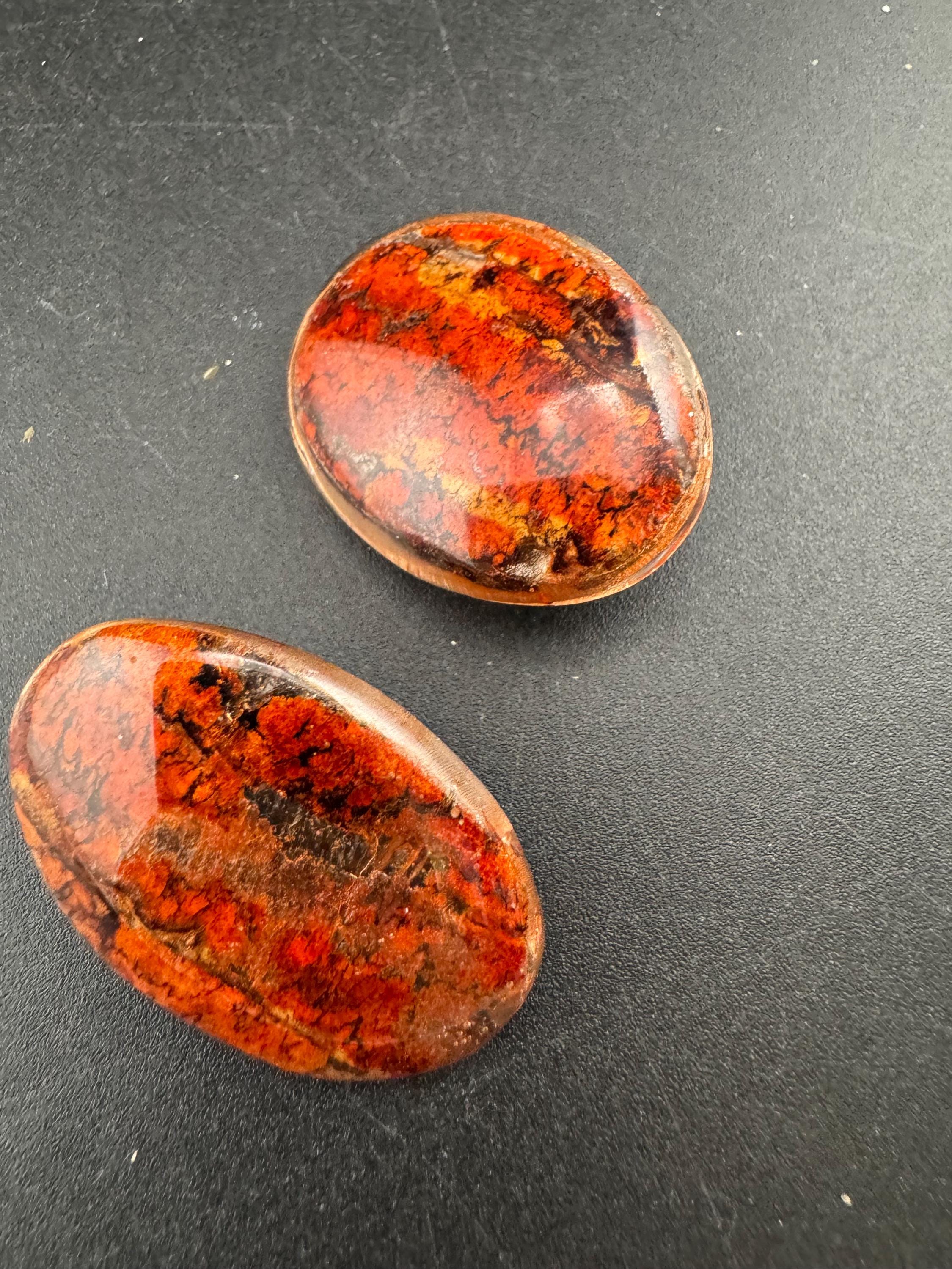 Oversized vintage oval russet brown   low domed plastic Clip On Earrings 4cm