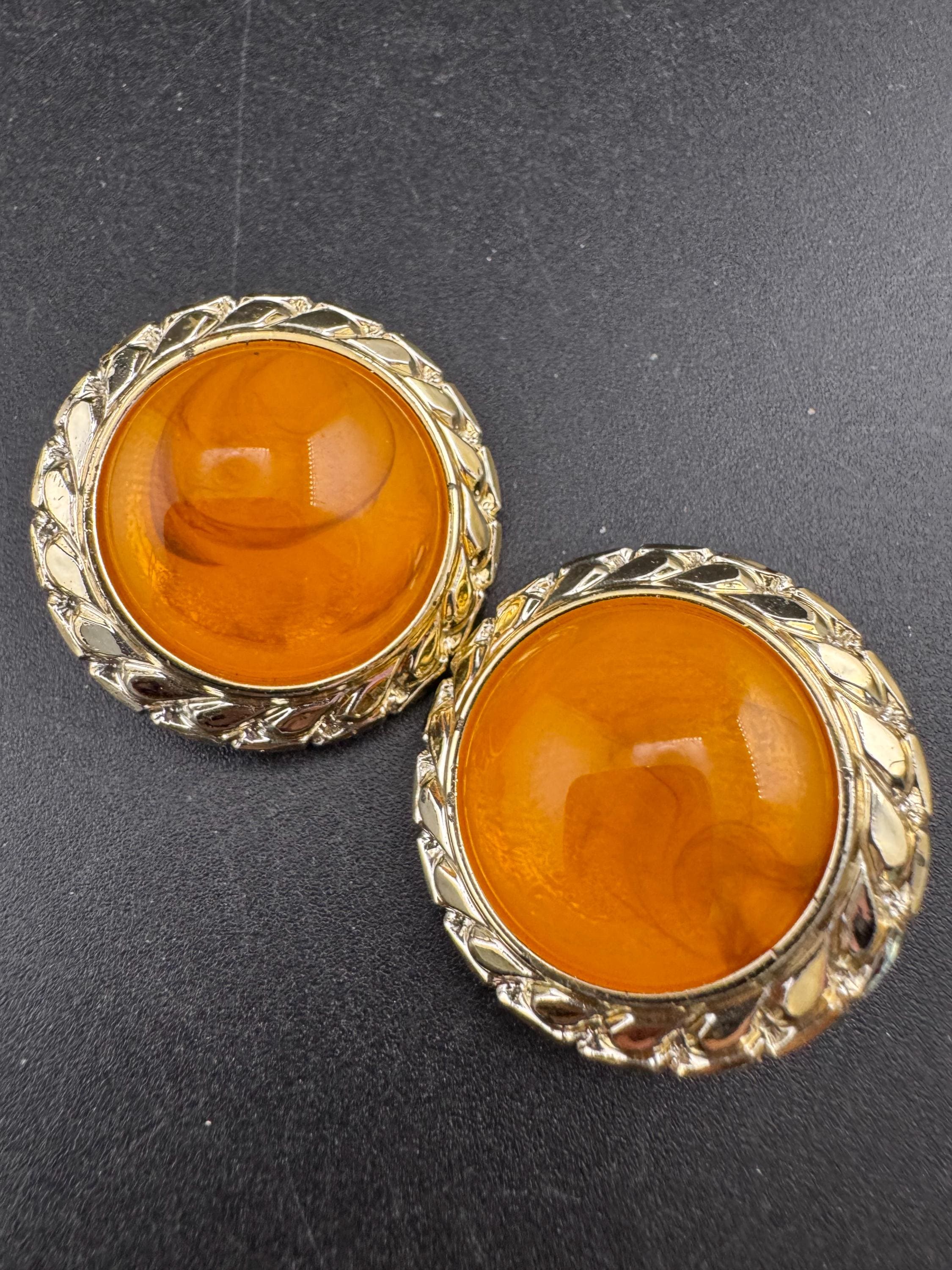 Oversized orange plastic 3cm cabochon large clip on earrings