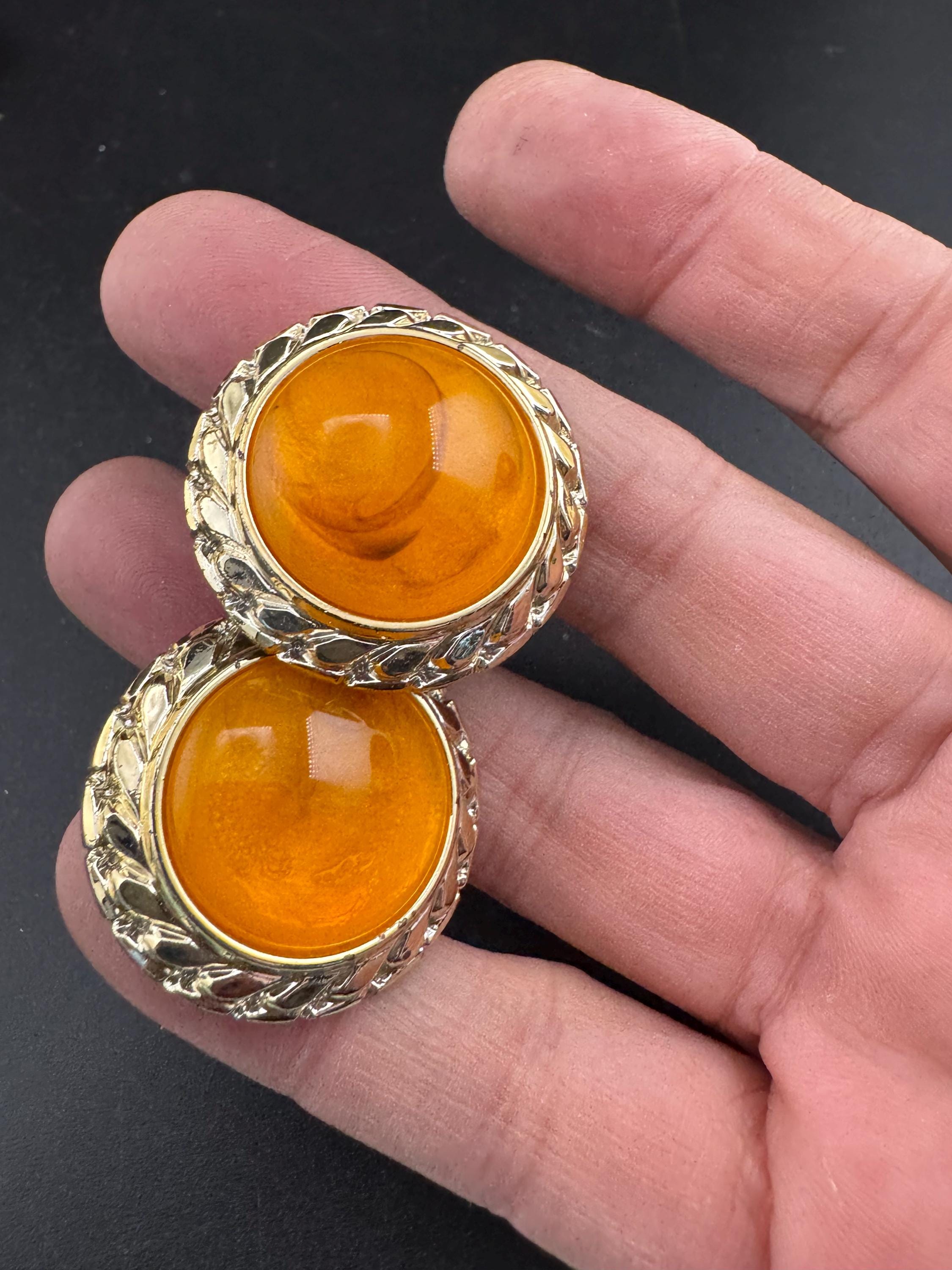 Oversized orange plastic 3cm cabochon large clip on earrings