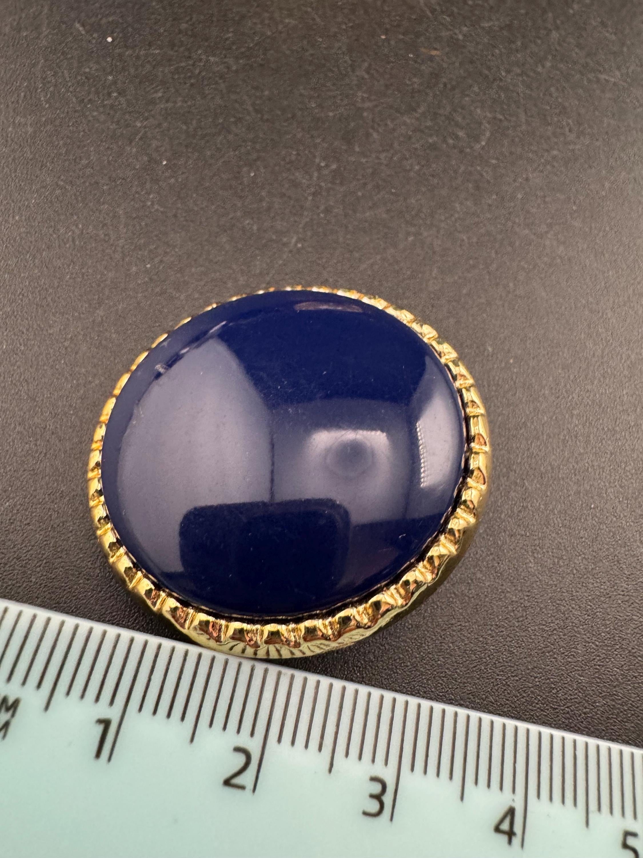 Vintage plastic oversized navy blue  and gold tone clip on earrings 3cm