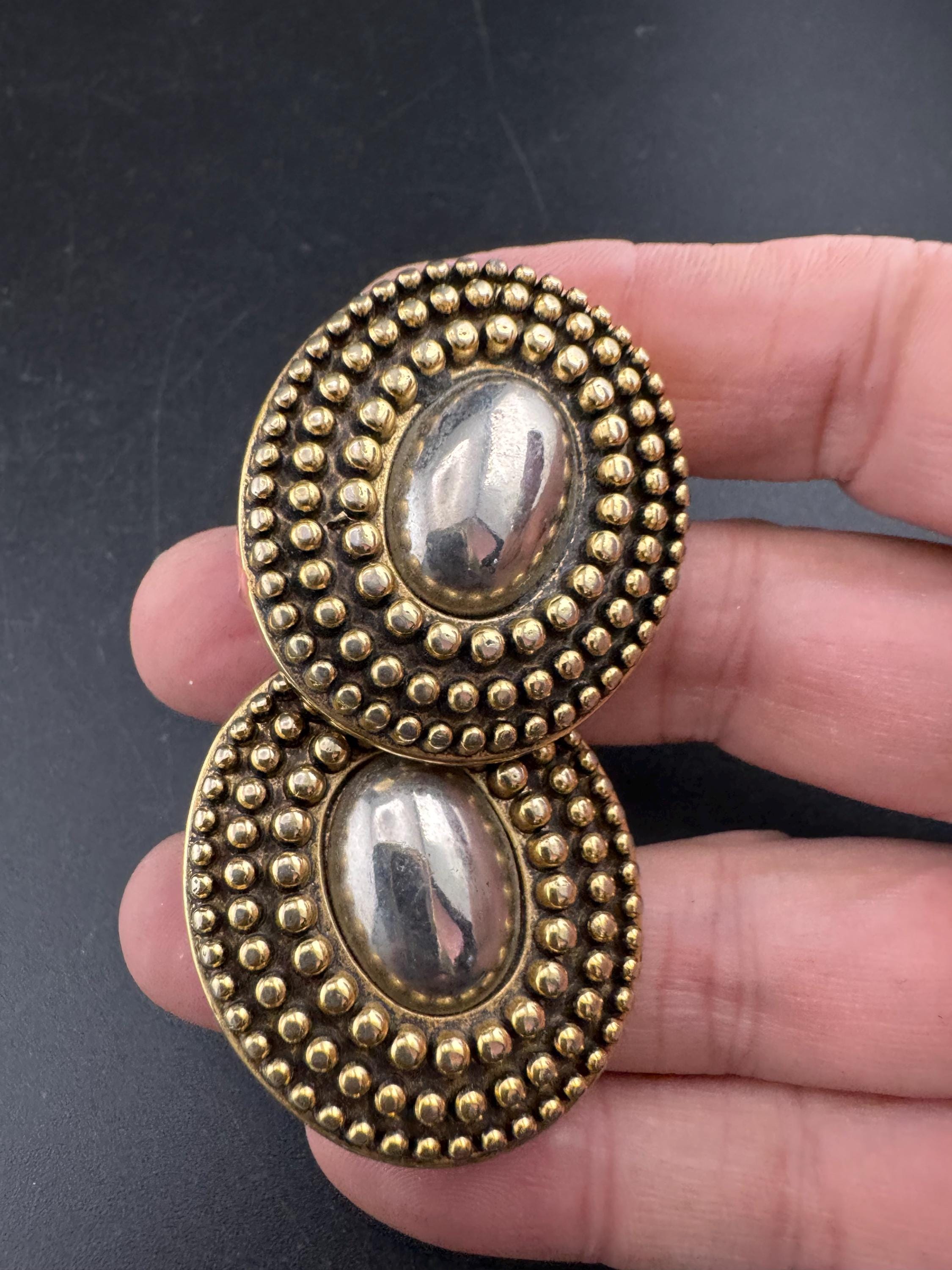 oversized oval gold tone plastic and metal clip on earrings