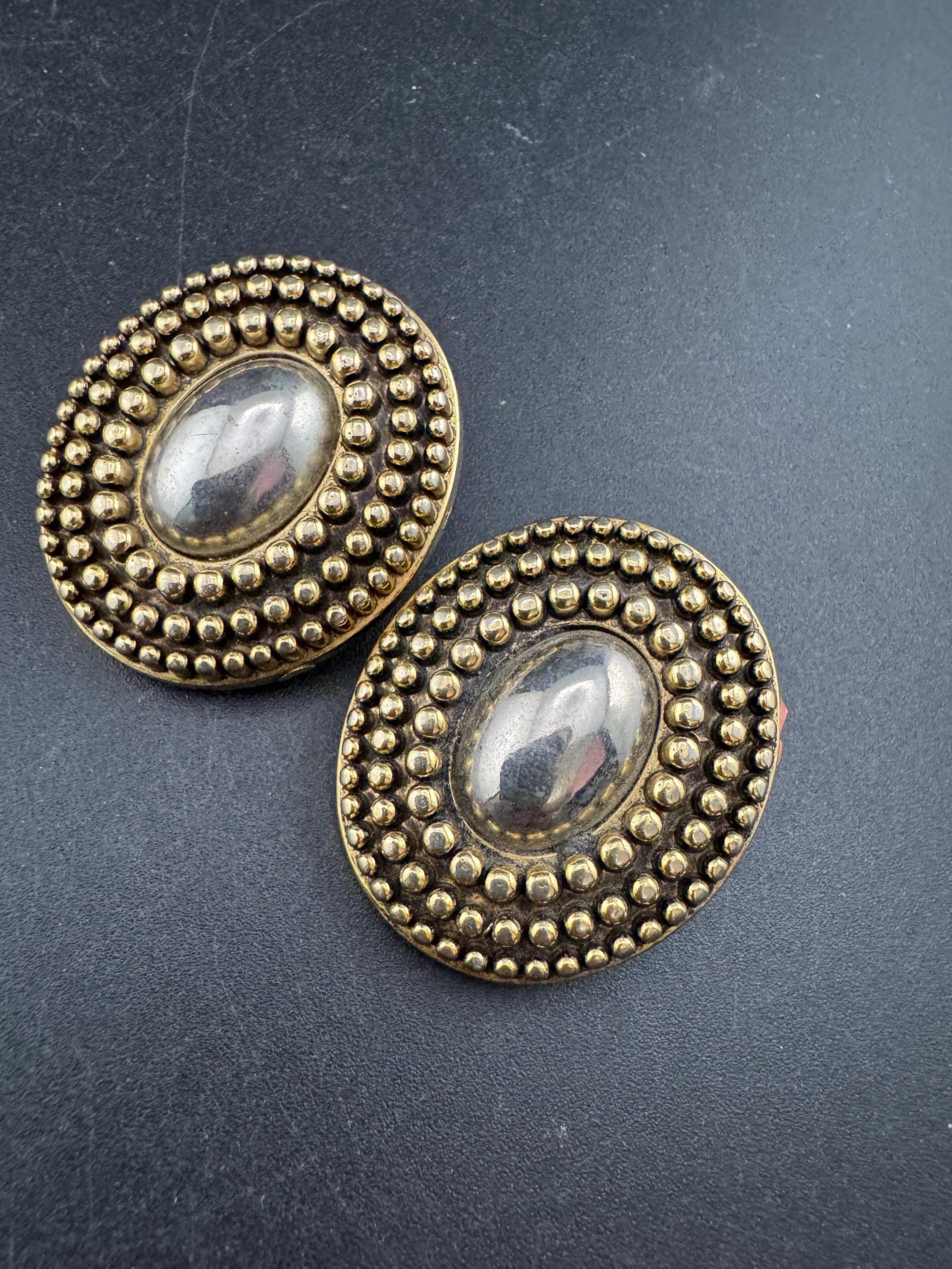 oversized oval gold tone plastic and metal clip on earrings