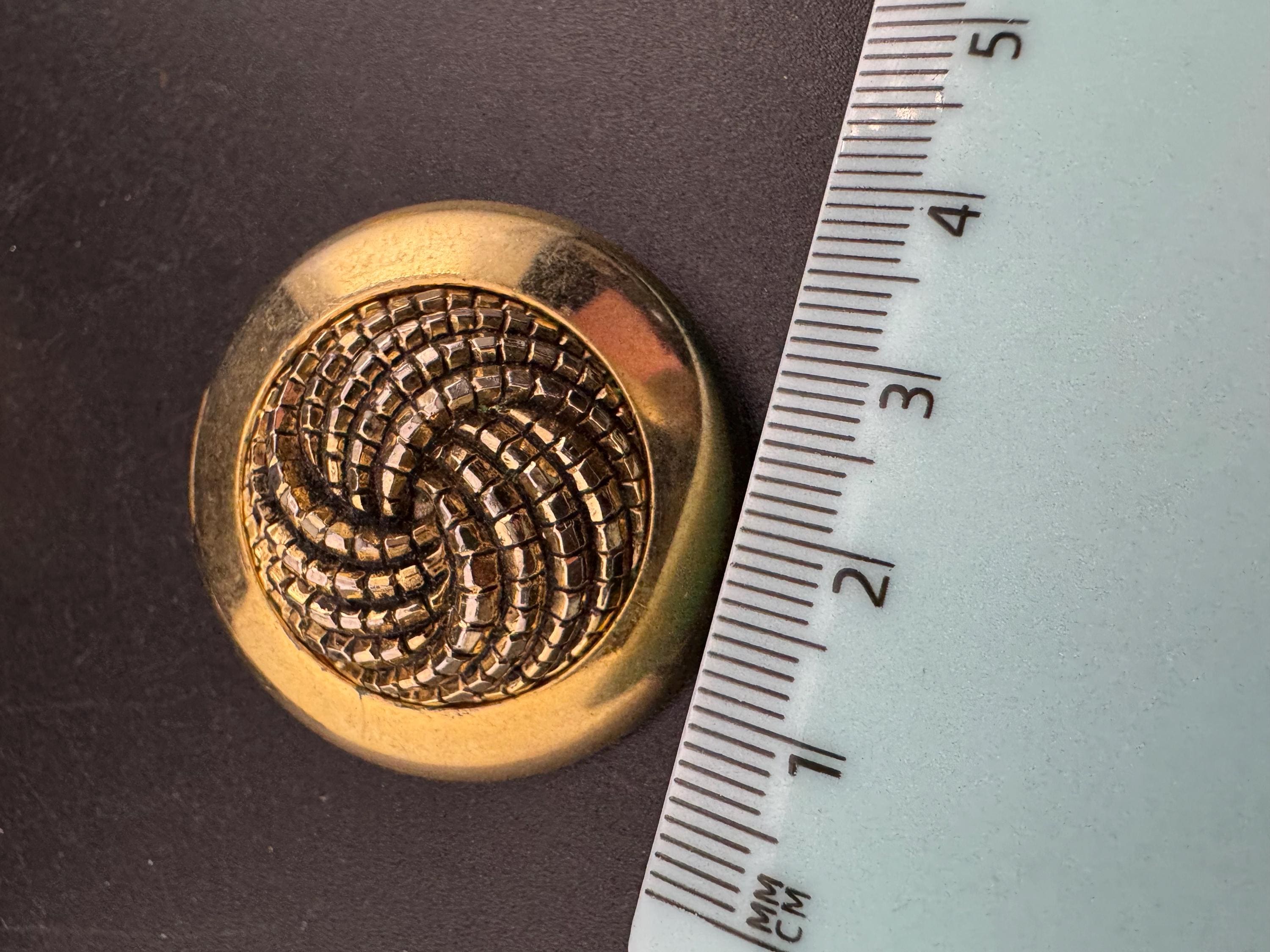 oversized round gold tone plastic disc button domed clip on earrings