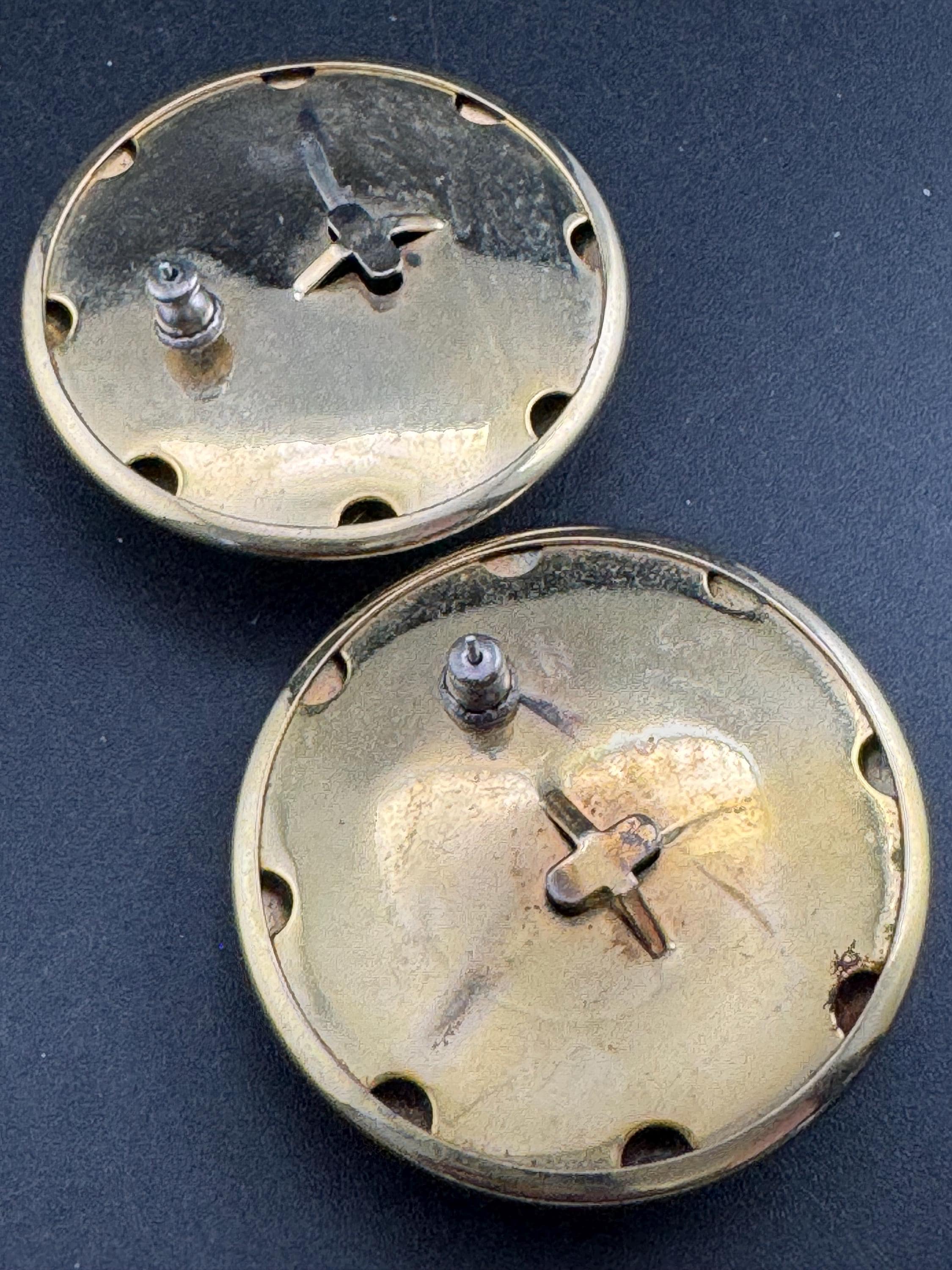 oversized Vintage 1980s gold metal purple cabochon large button stud earrings pierced