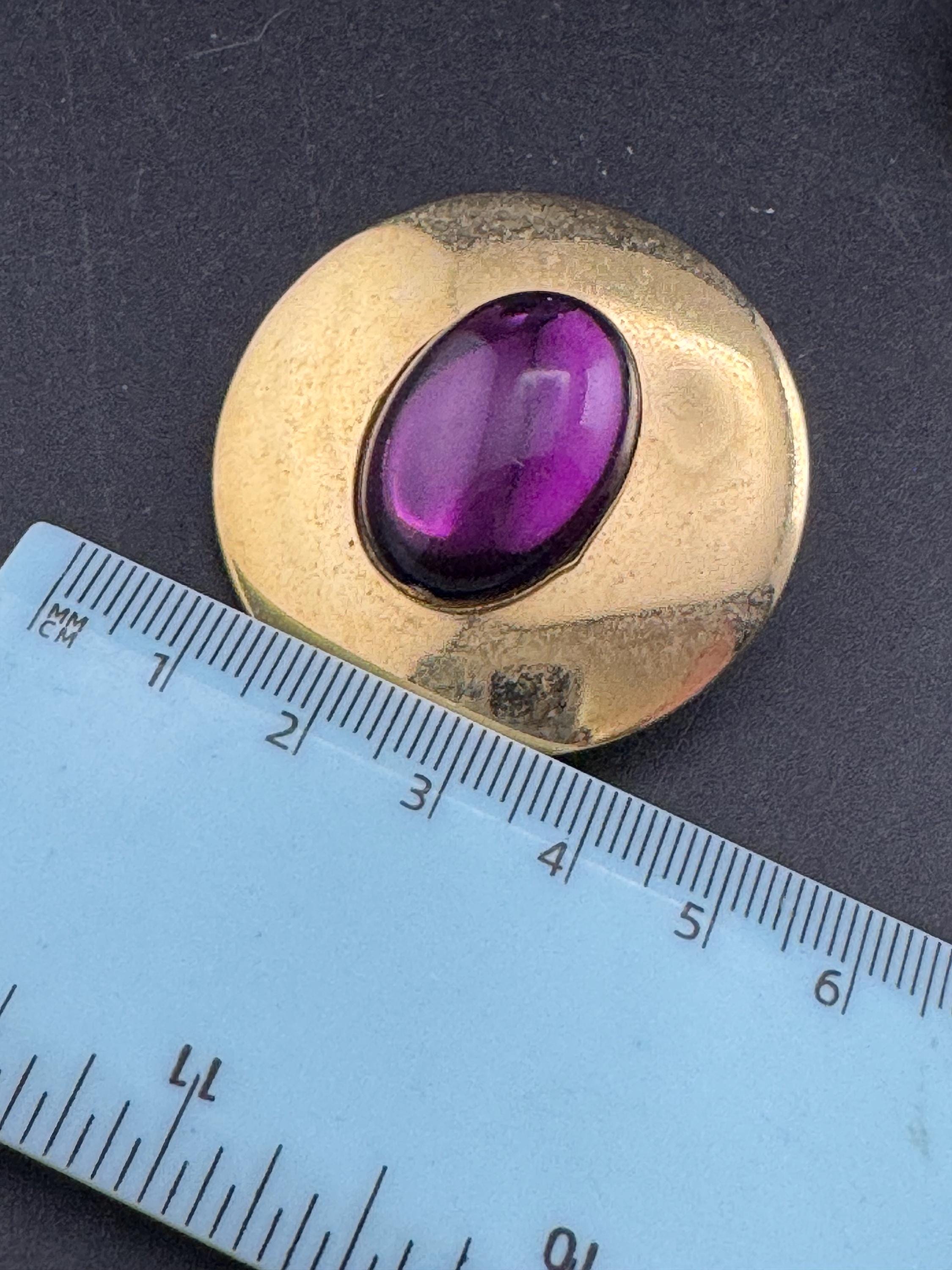 oversized Vintage 1980s gold metal purple cabochon large button stud earrings pierced