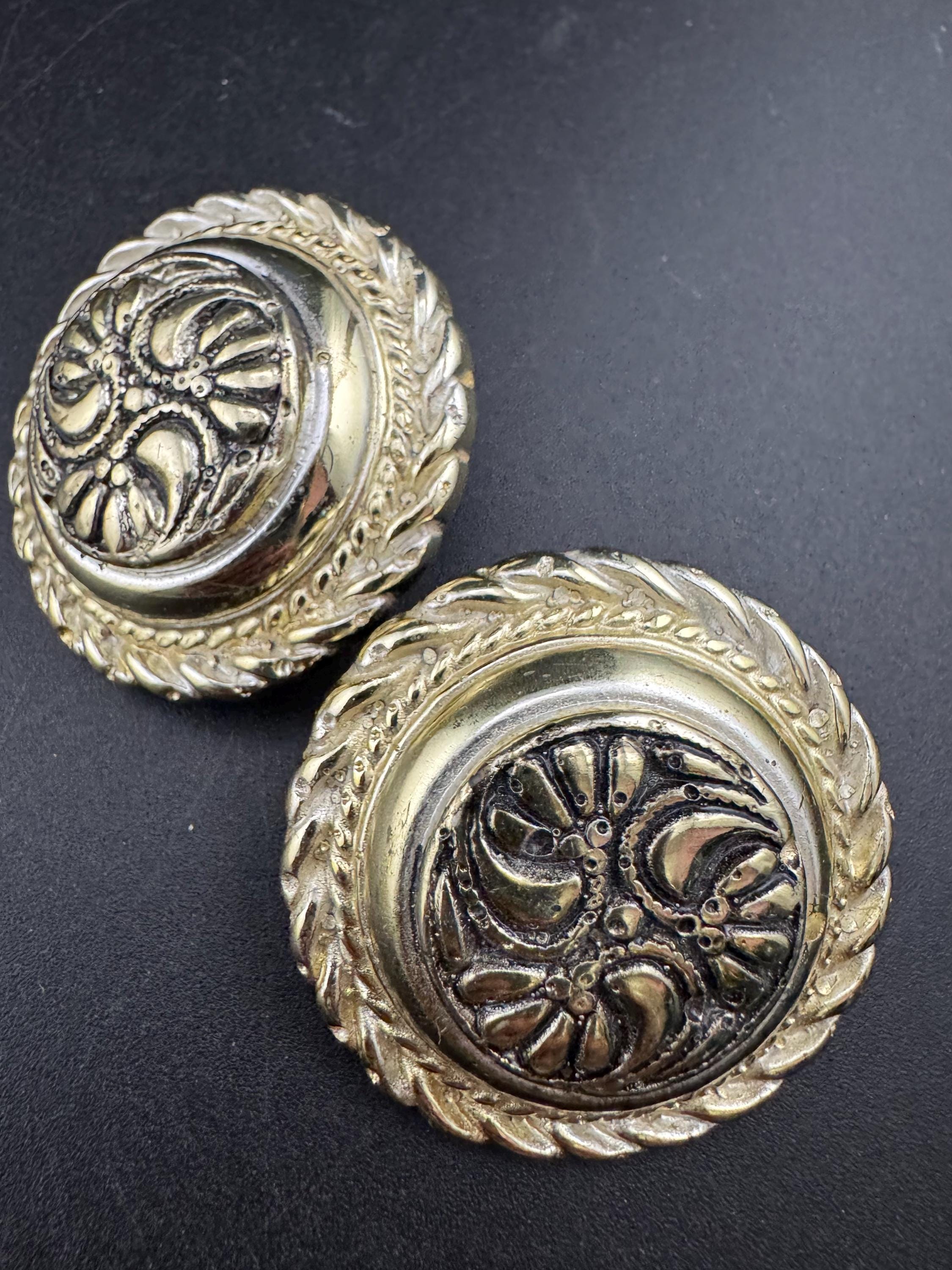Oversized gold resin ornate domed Clip On Earrings: designer style unsigned studs