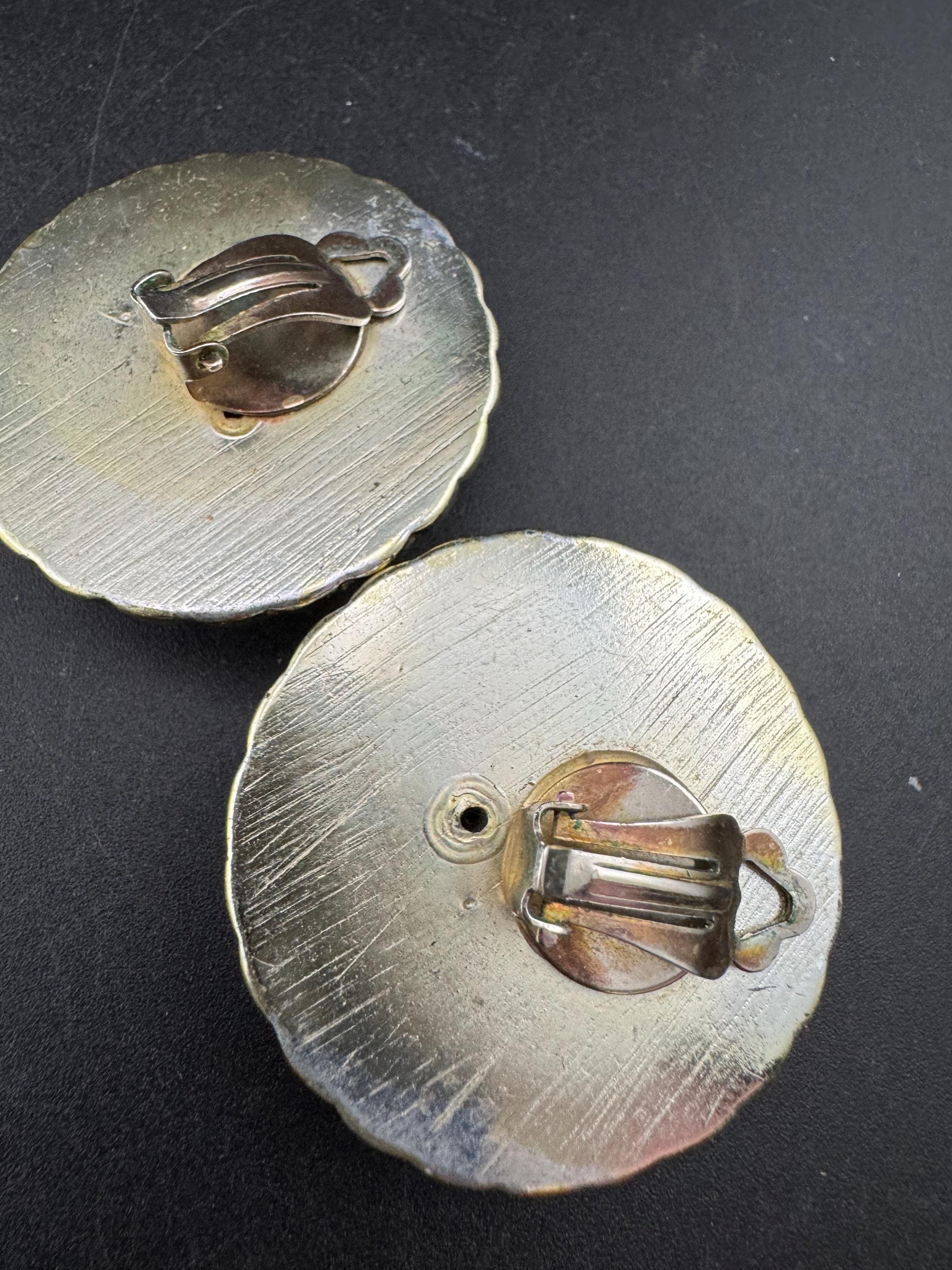 Oversized gold resin ornate domed Clip On Earrings: designer style unsigned studs