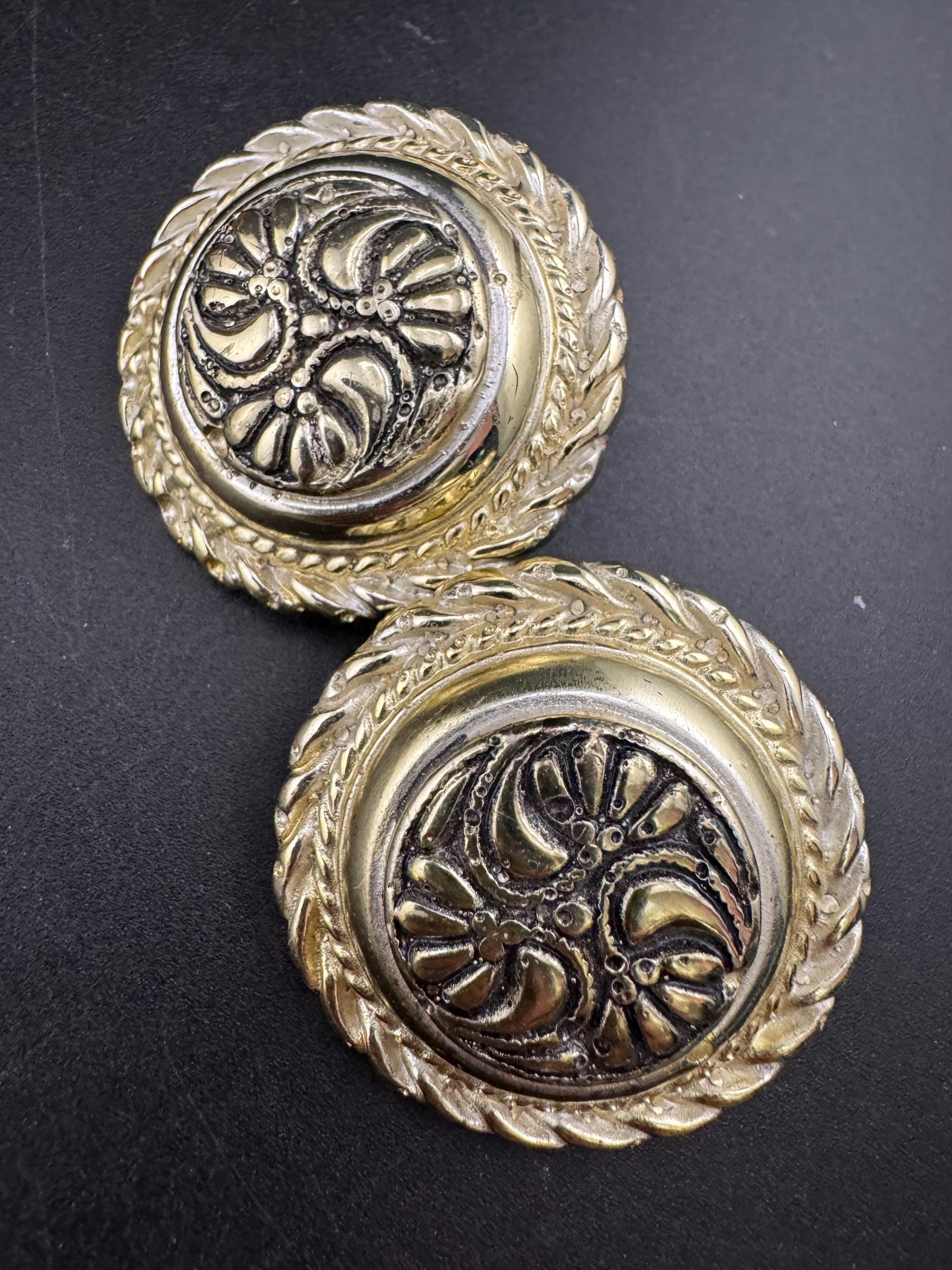 Oversized gold resin ornate domed Clip On Earrings: designer style unsigned studs