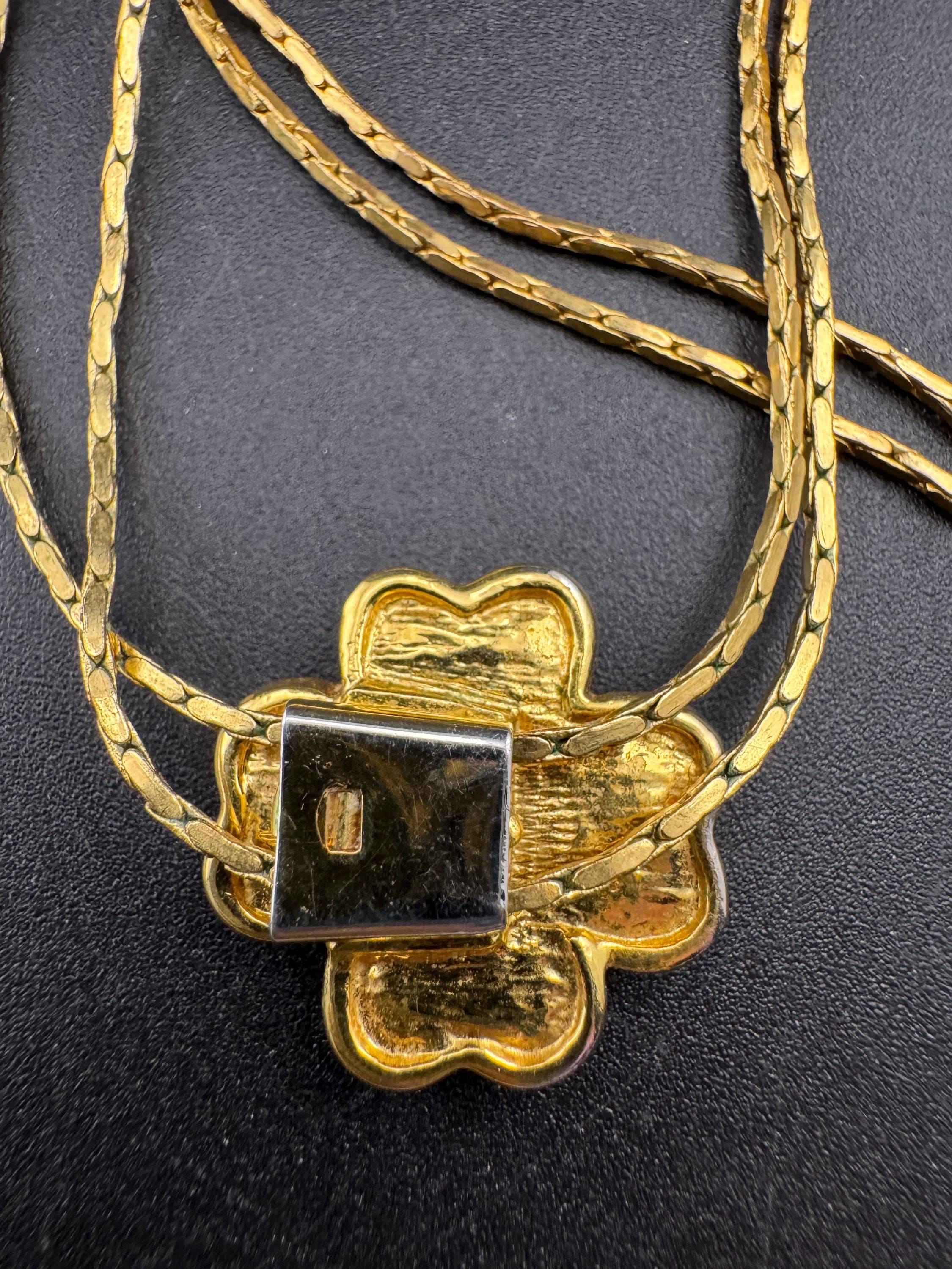 Vintage gold plated sapphire rhinestone flower lariat drop bolo necklace