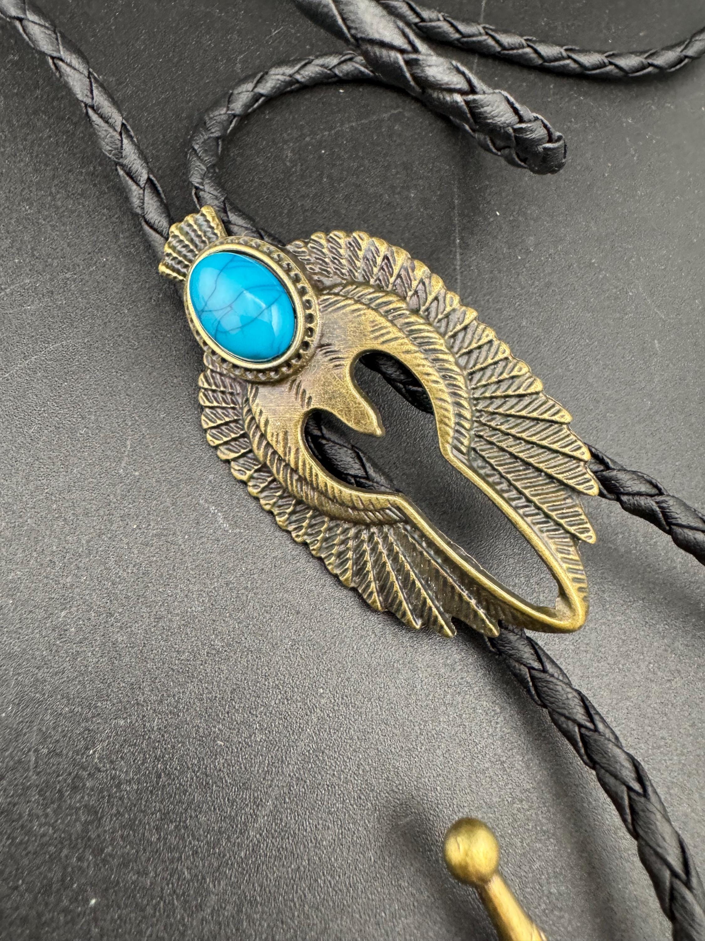 Retro gold tone south western style bolo necklace with turquoise stone on a  leather cord
