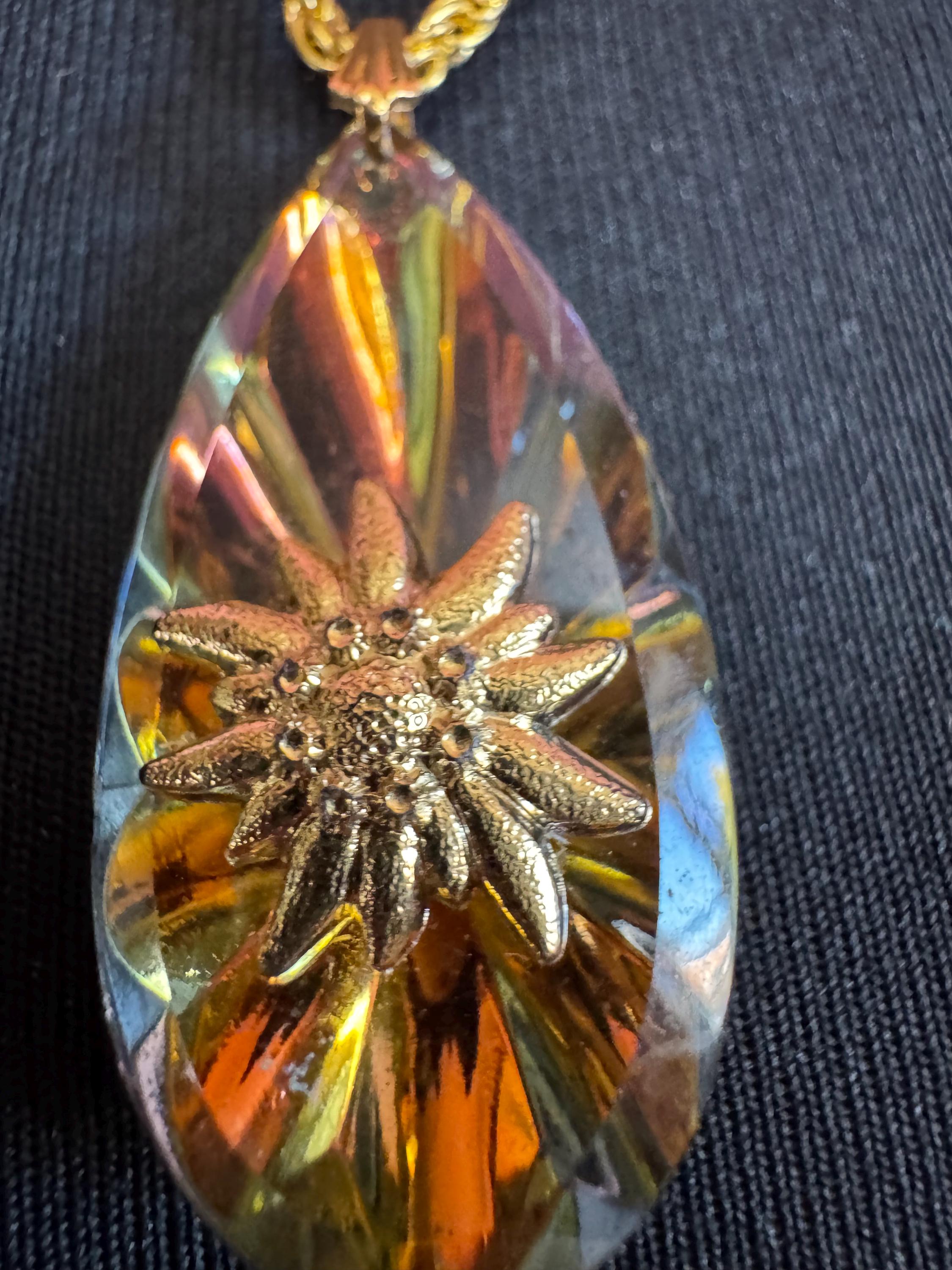 Vintage Gold Tone Teardrop Pendant Necklace: Mystic Topaz Style