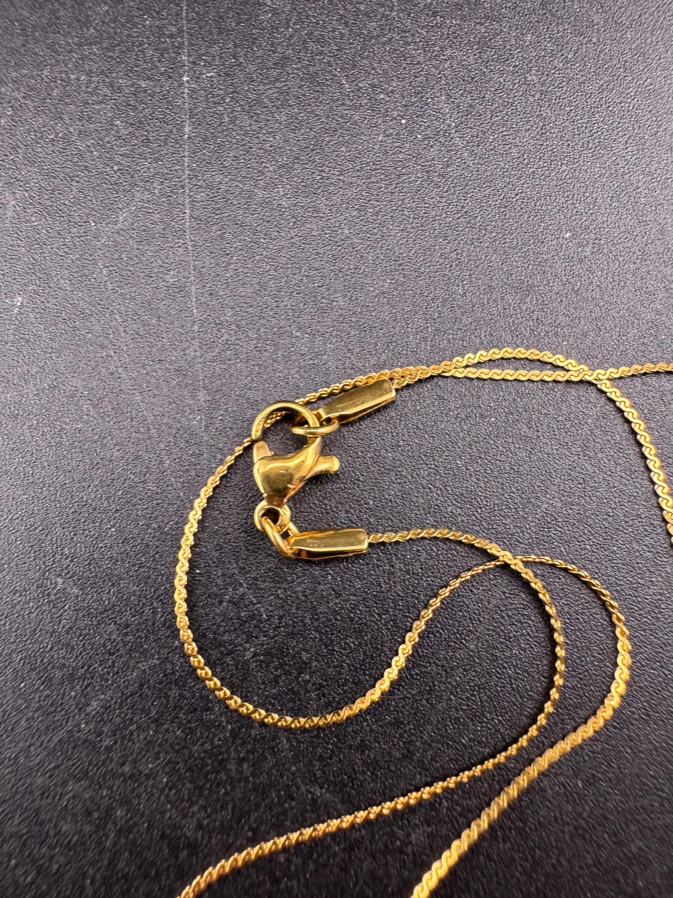 Emerald green teardrop glass pendant necklace mid century Vintage Modernist gold tone metal