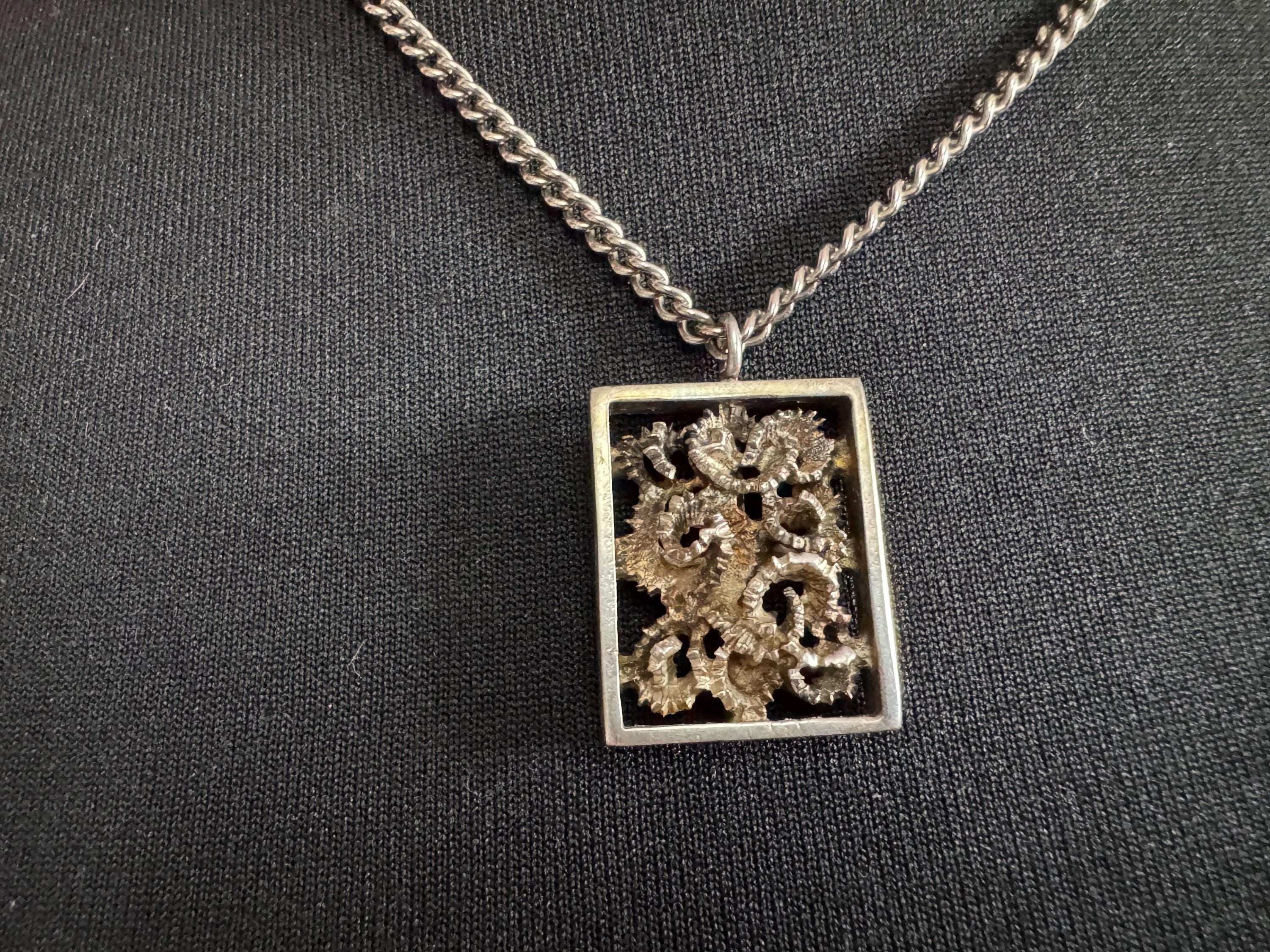 Vintage steel brutalist rectangular pendant necklace