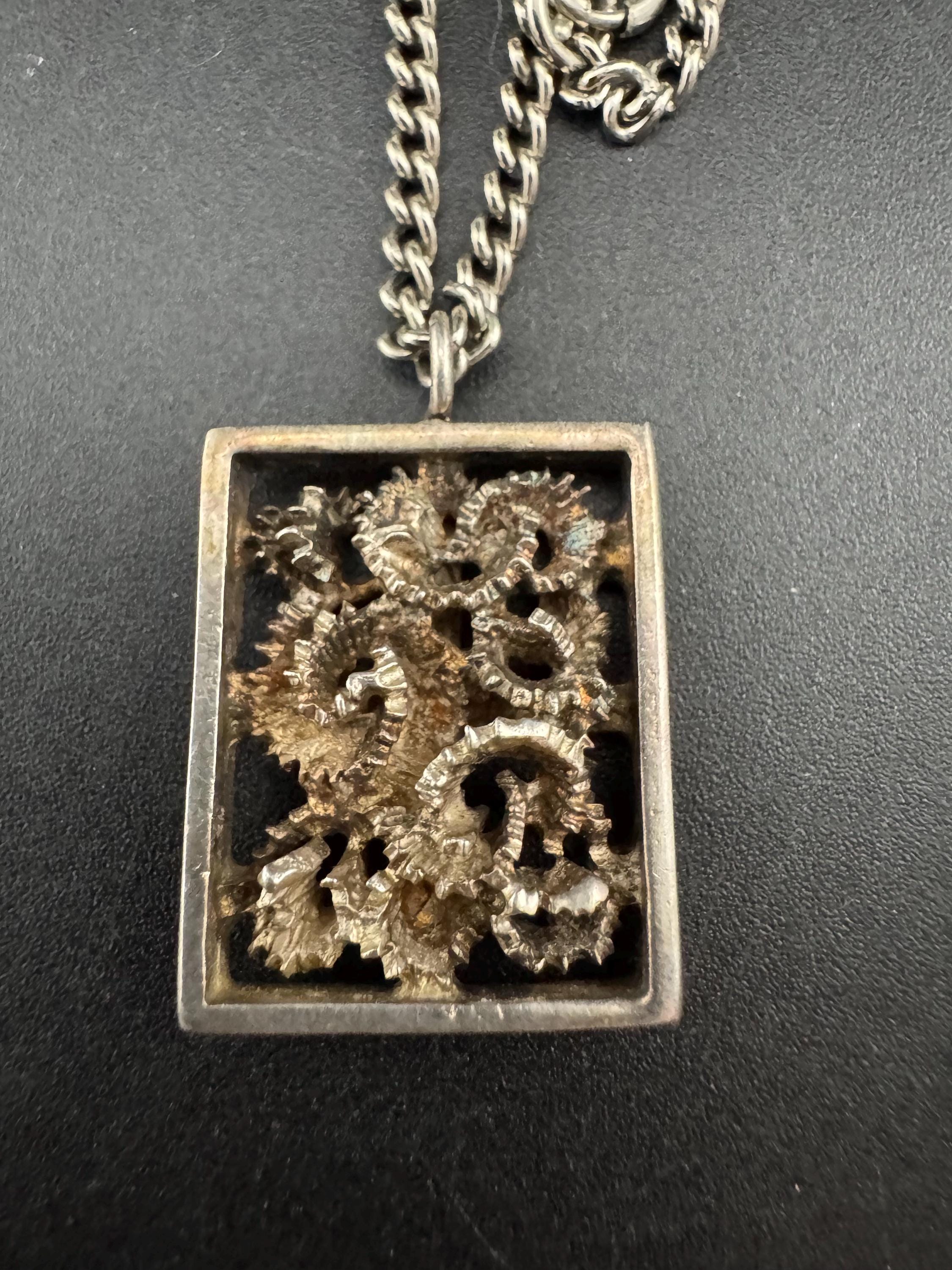 Vintage steel brutalist rectangular pendant necklace