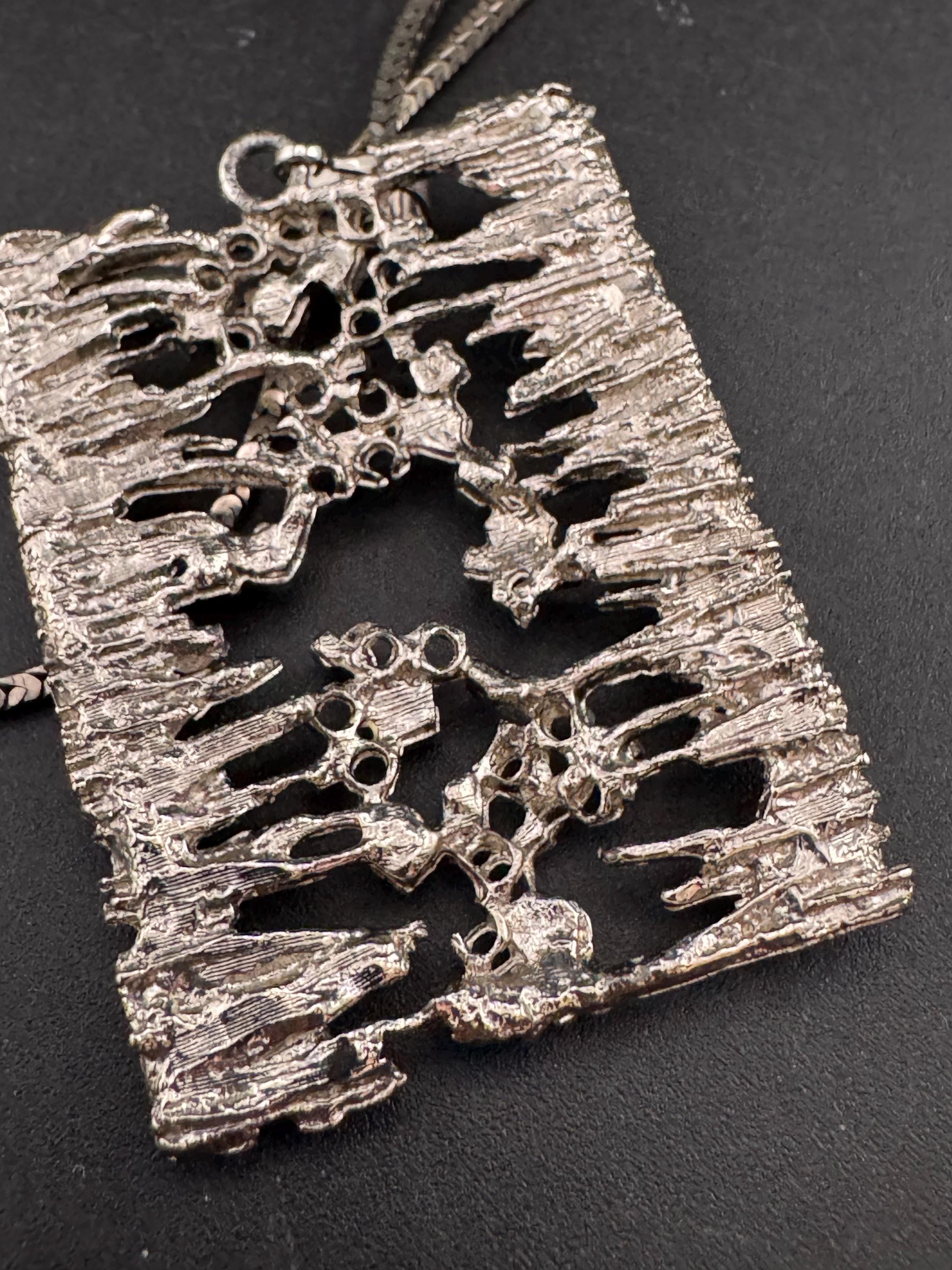 Vintage steel brutalist rectangular pendant necklace