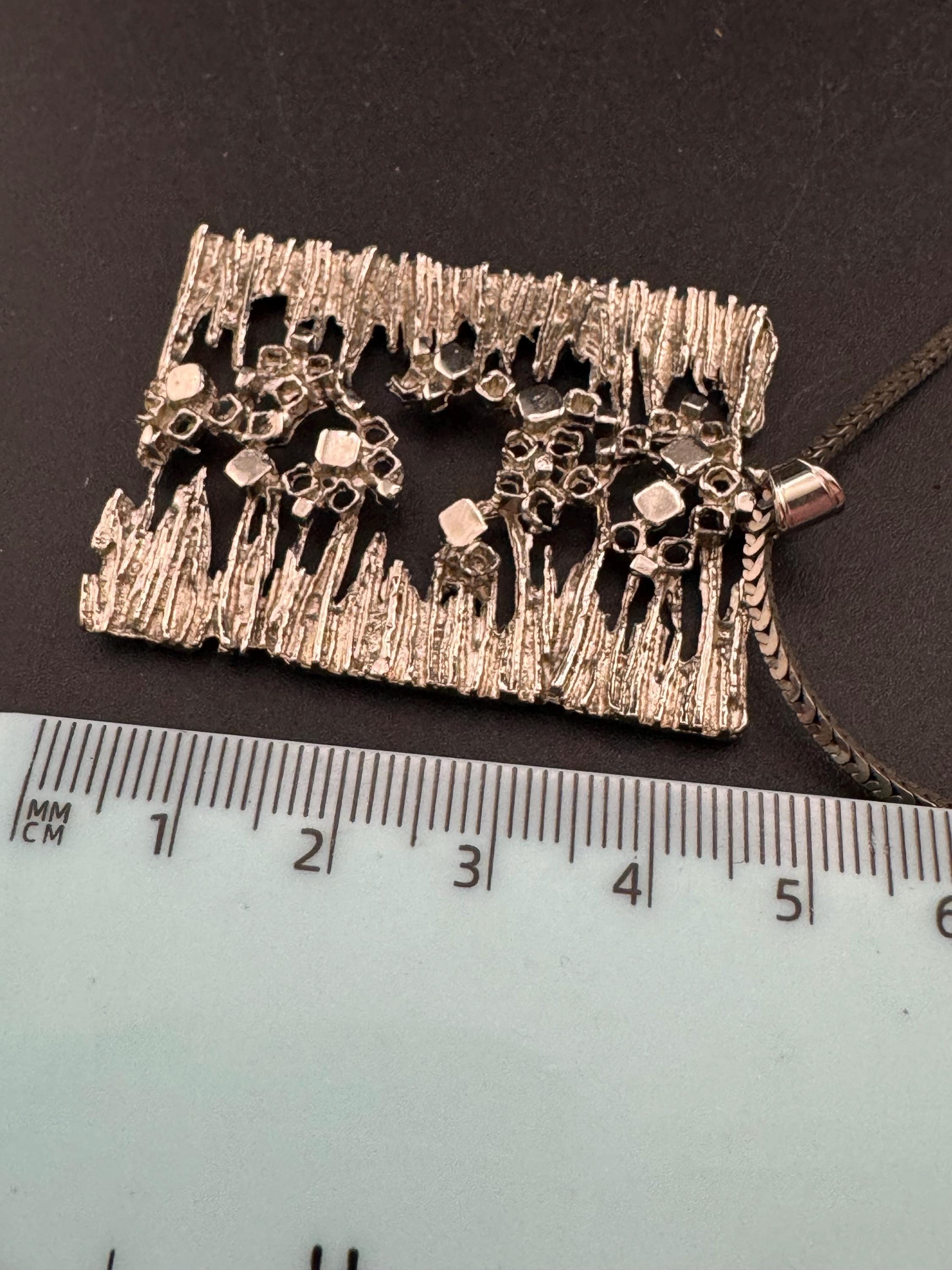 Vintage steel brutalist rectangular pendant necklace