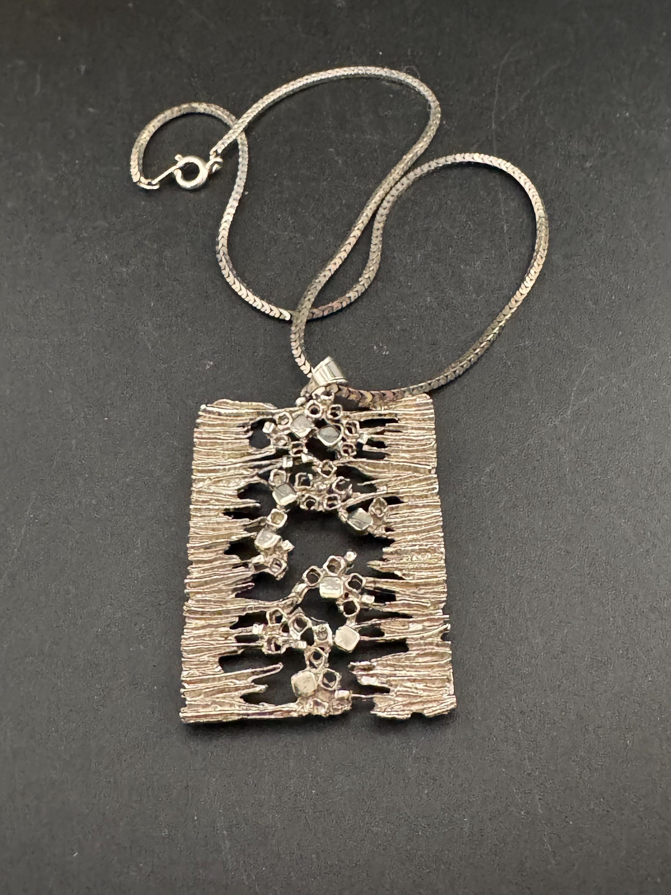 Vintage steel brutalist rectangular pendant necklace