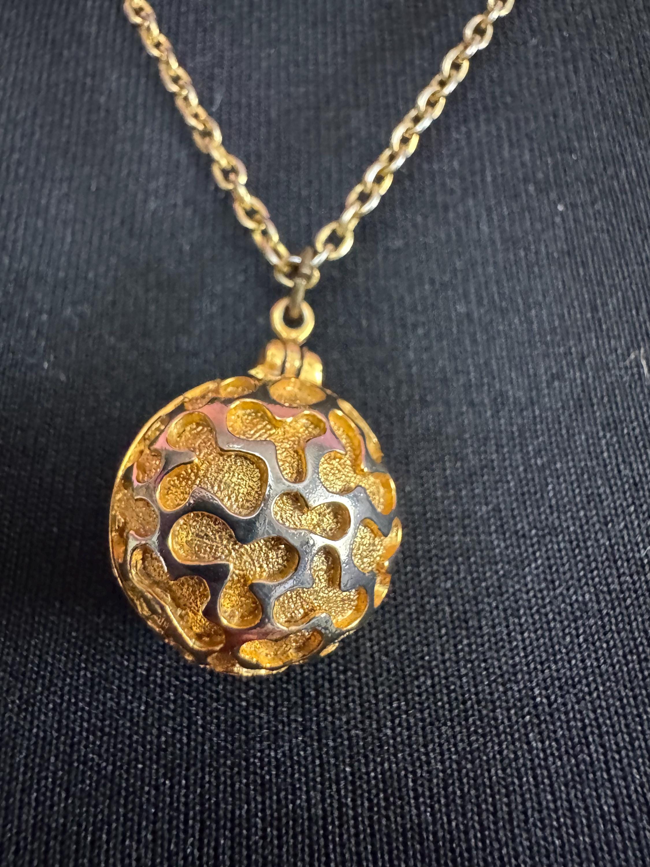 Retro 1980s modernist gold ball Locket Pendant Necklace