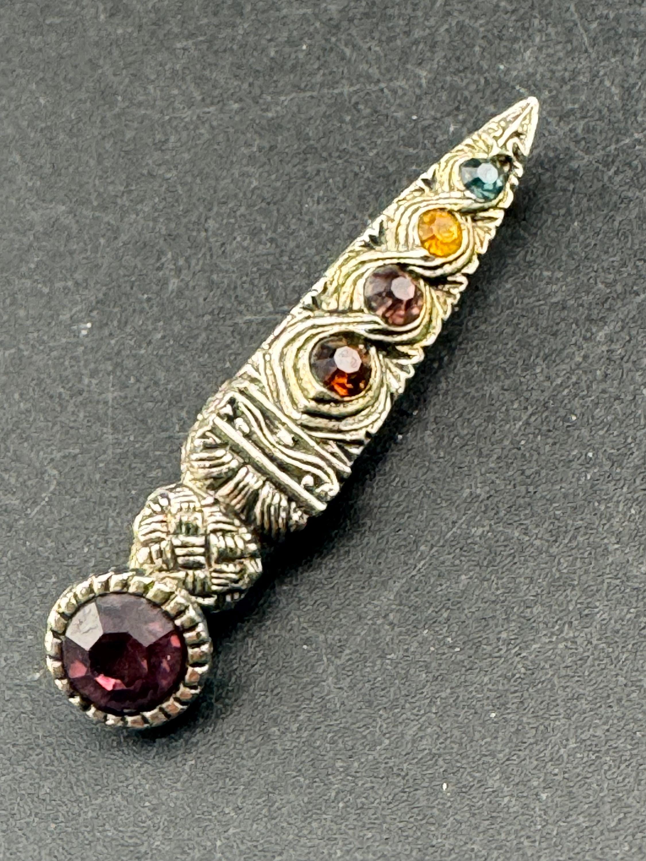 vintage Scottish dirk kilt pin Celtic brooch with glass cabochons