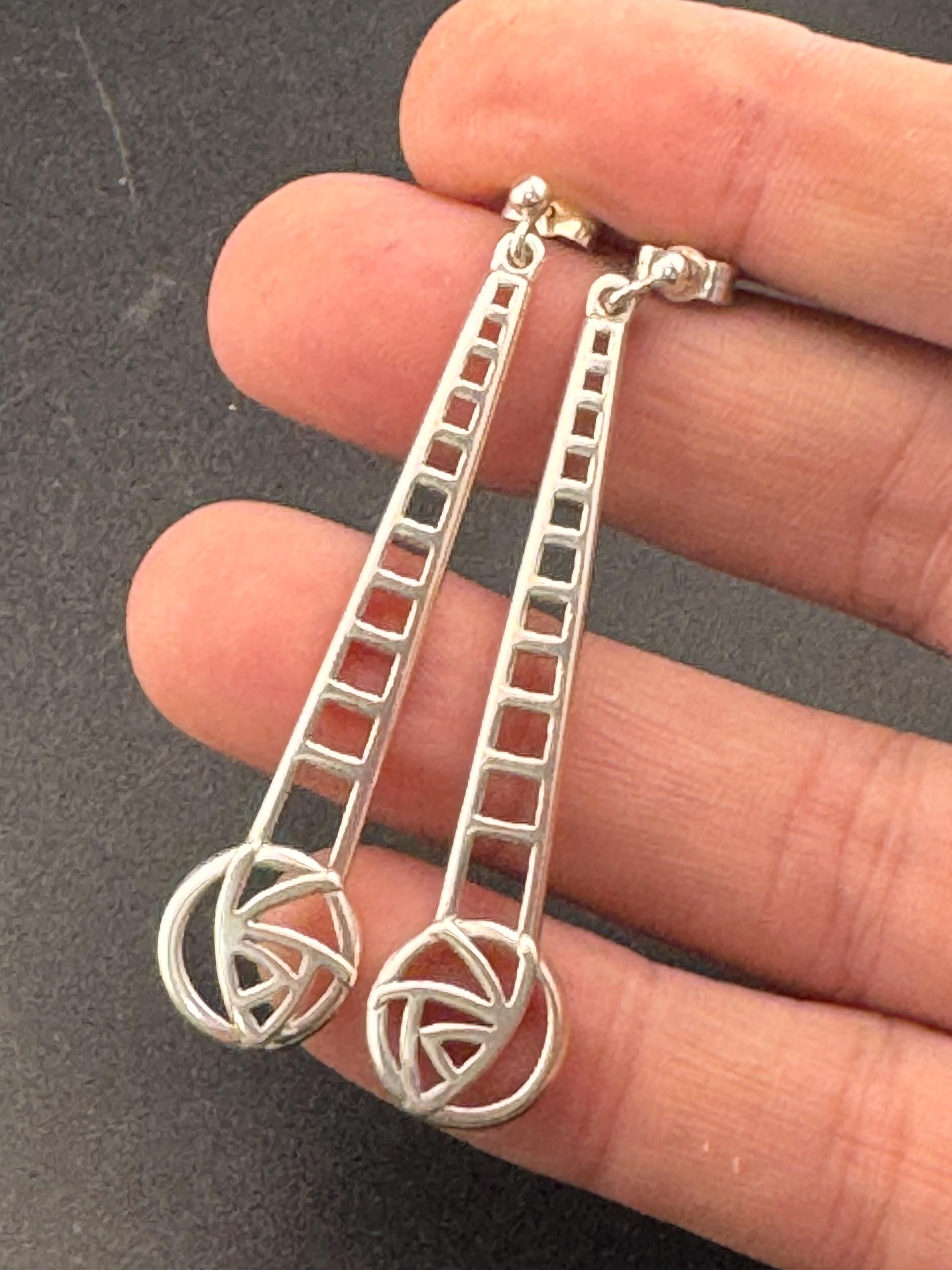 Vintage CJL carrick Sterling Silver Dangle Earrings Arts & Crafts, full Hallmarks