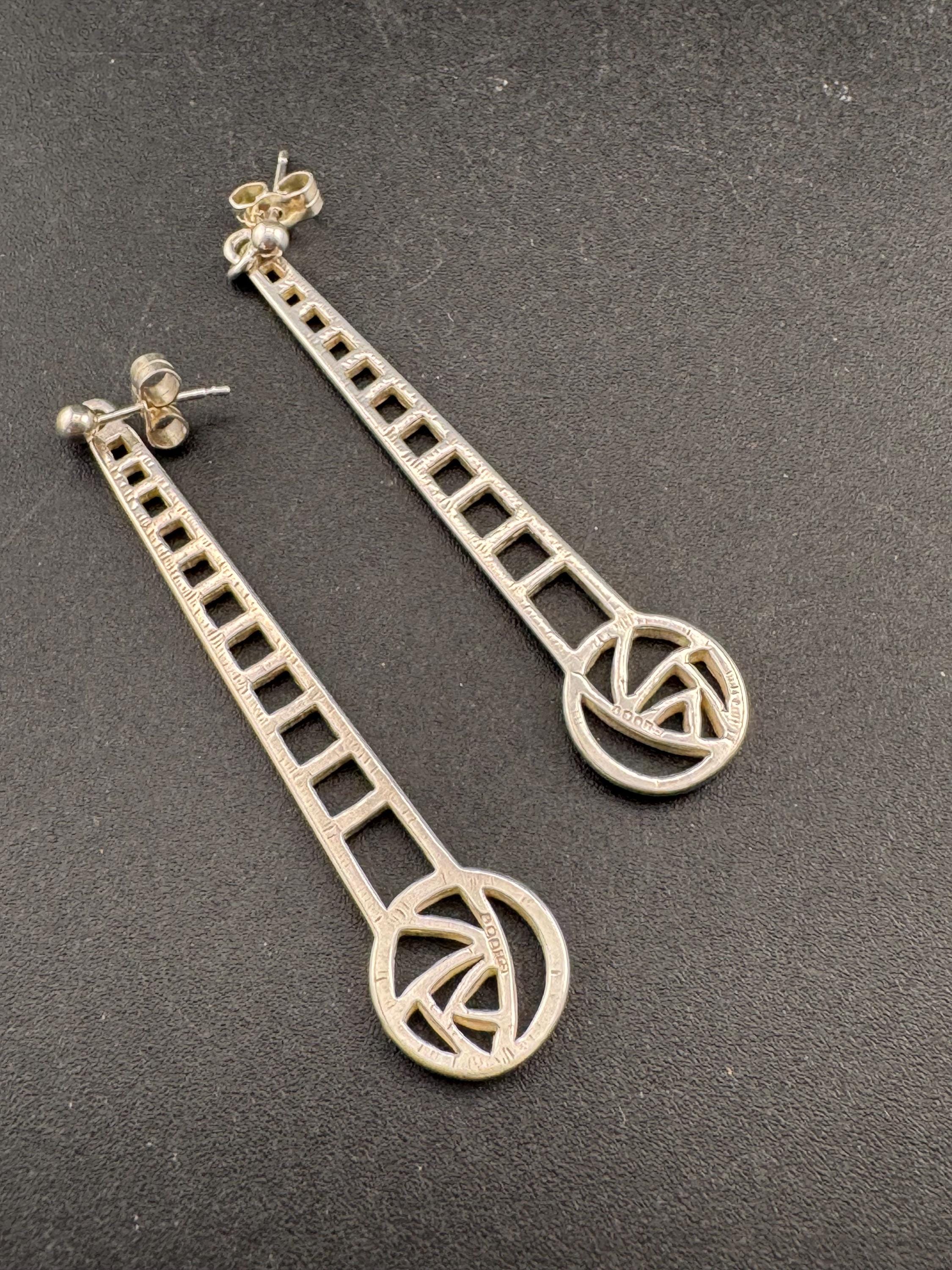 Vintage CJL carrick Sterling Silver Dangle Earrings Arts & Crafts, full Hallmarks