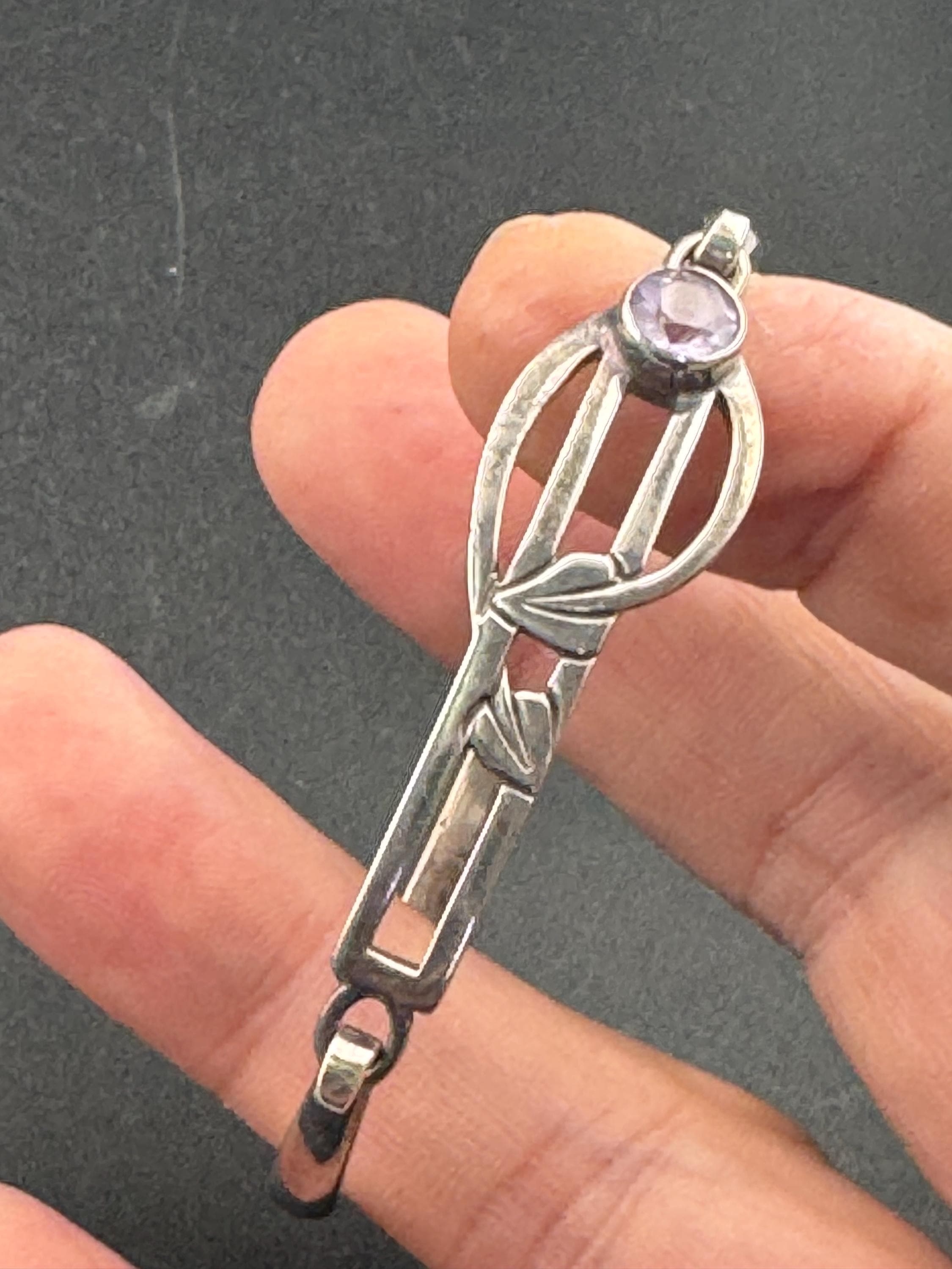 Vintage sterling Silver and amethyst bangle amethyst bracelet, Rennie Mackintosh style HO full hallmarks