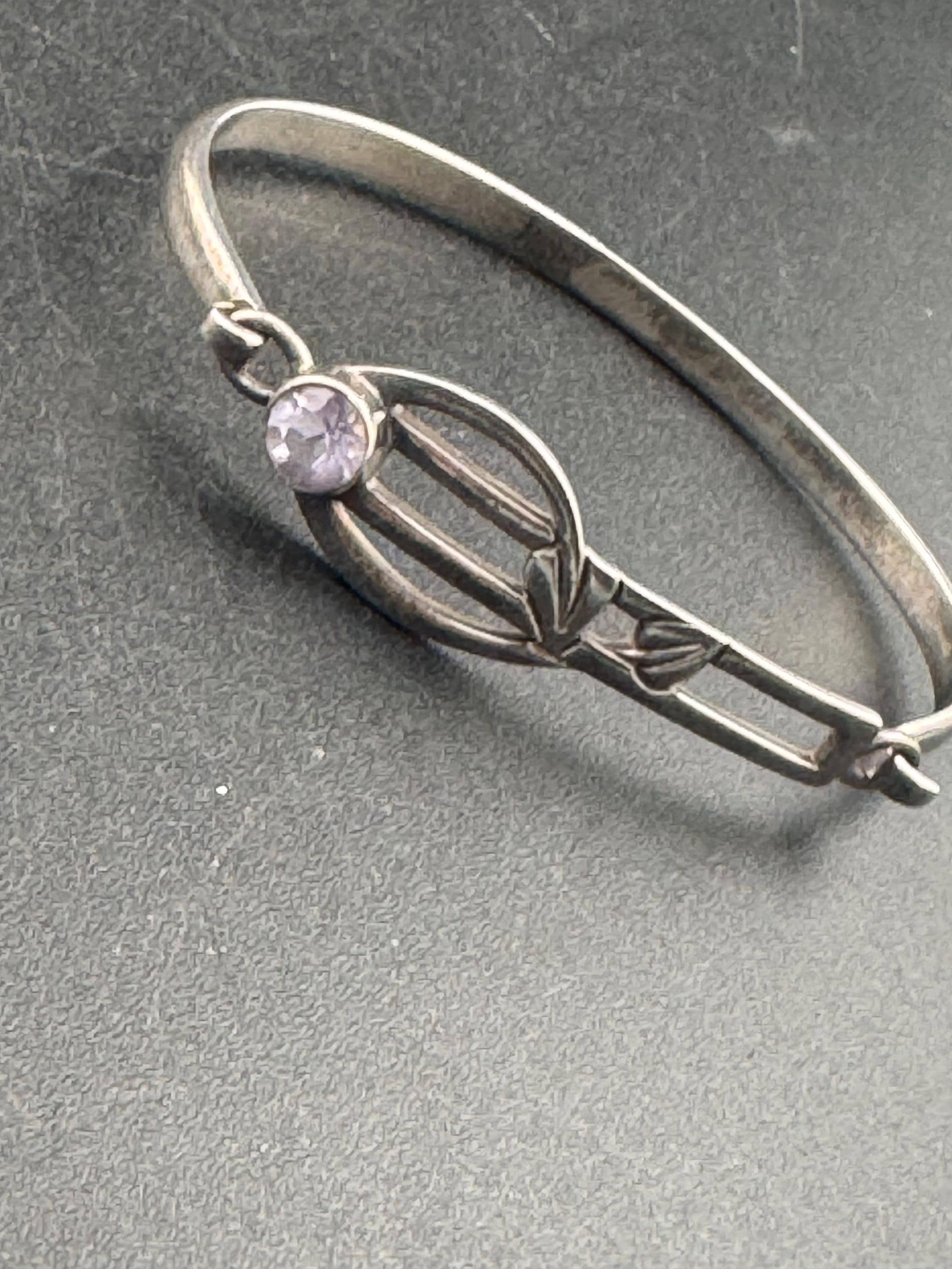 Vintage sterling Silver and amethyst bangle amethyst bracelet, Rennie Mackintosh style HO full hallmarks