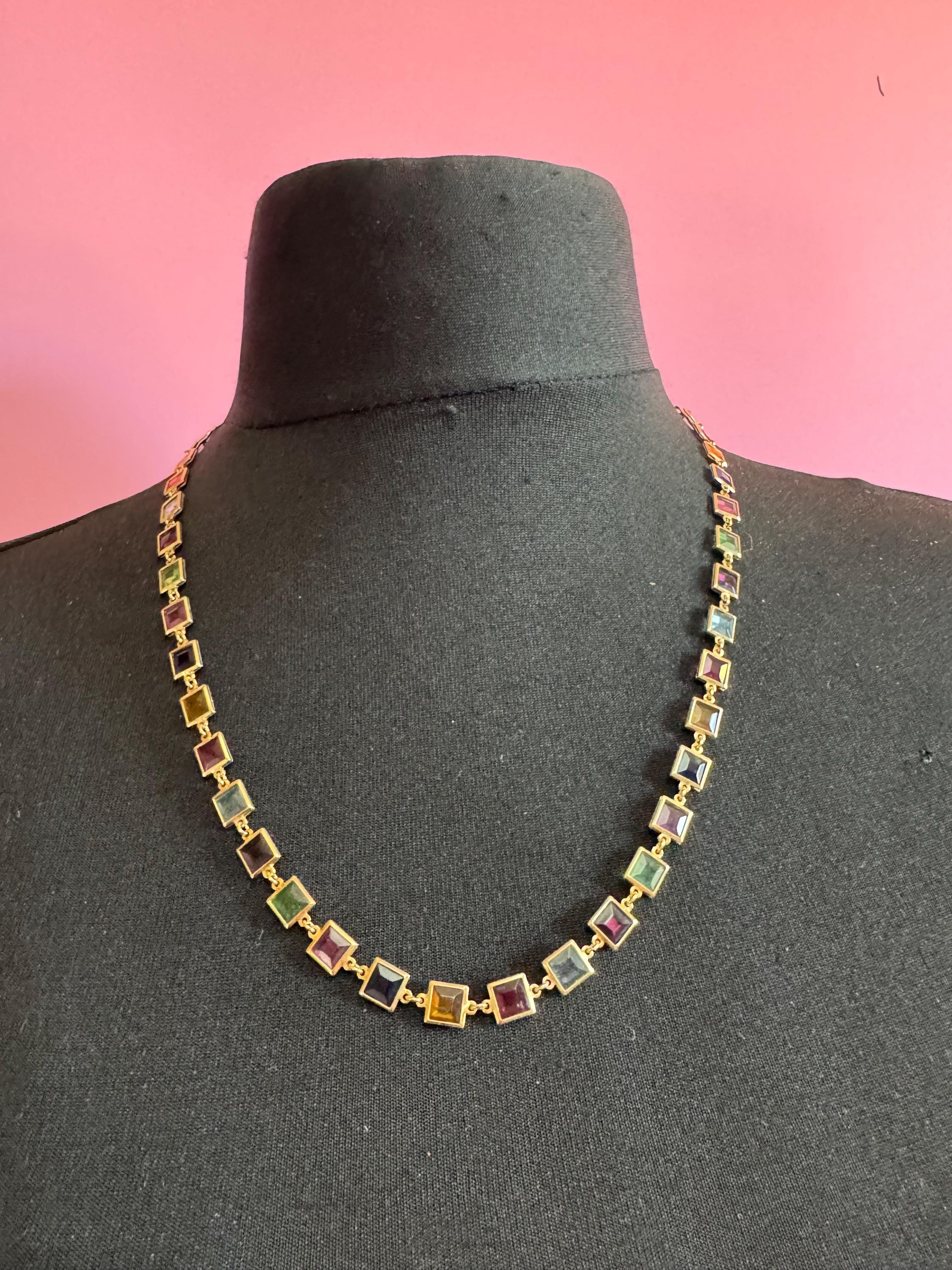800 silver gilt Rivière bezel gold plated necklace and bracelet set