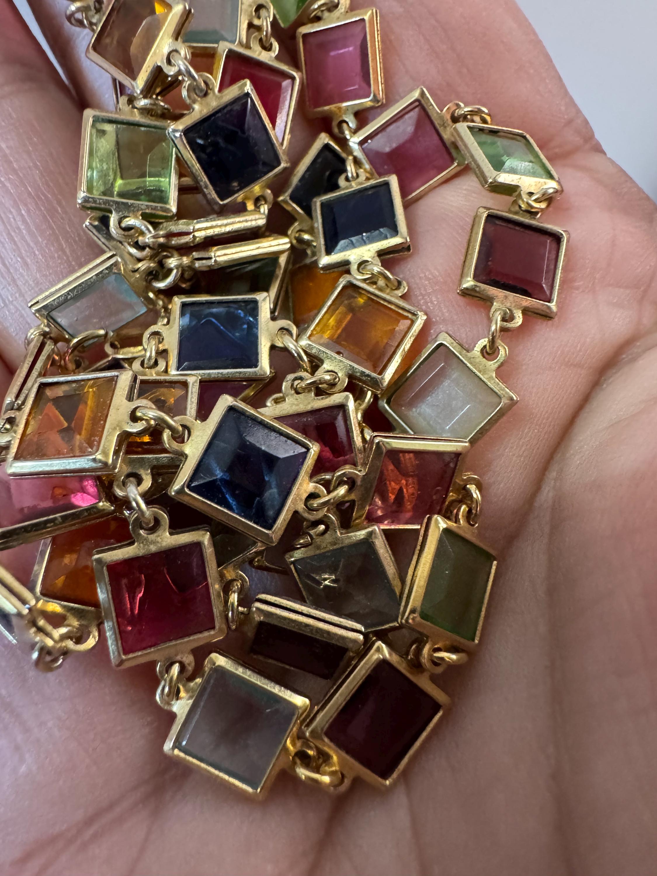 800 silver gilt Rivière bezel gold plated necklace and bracelet set