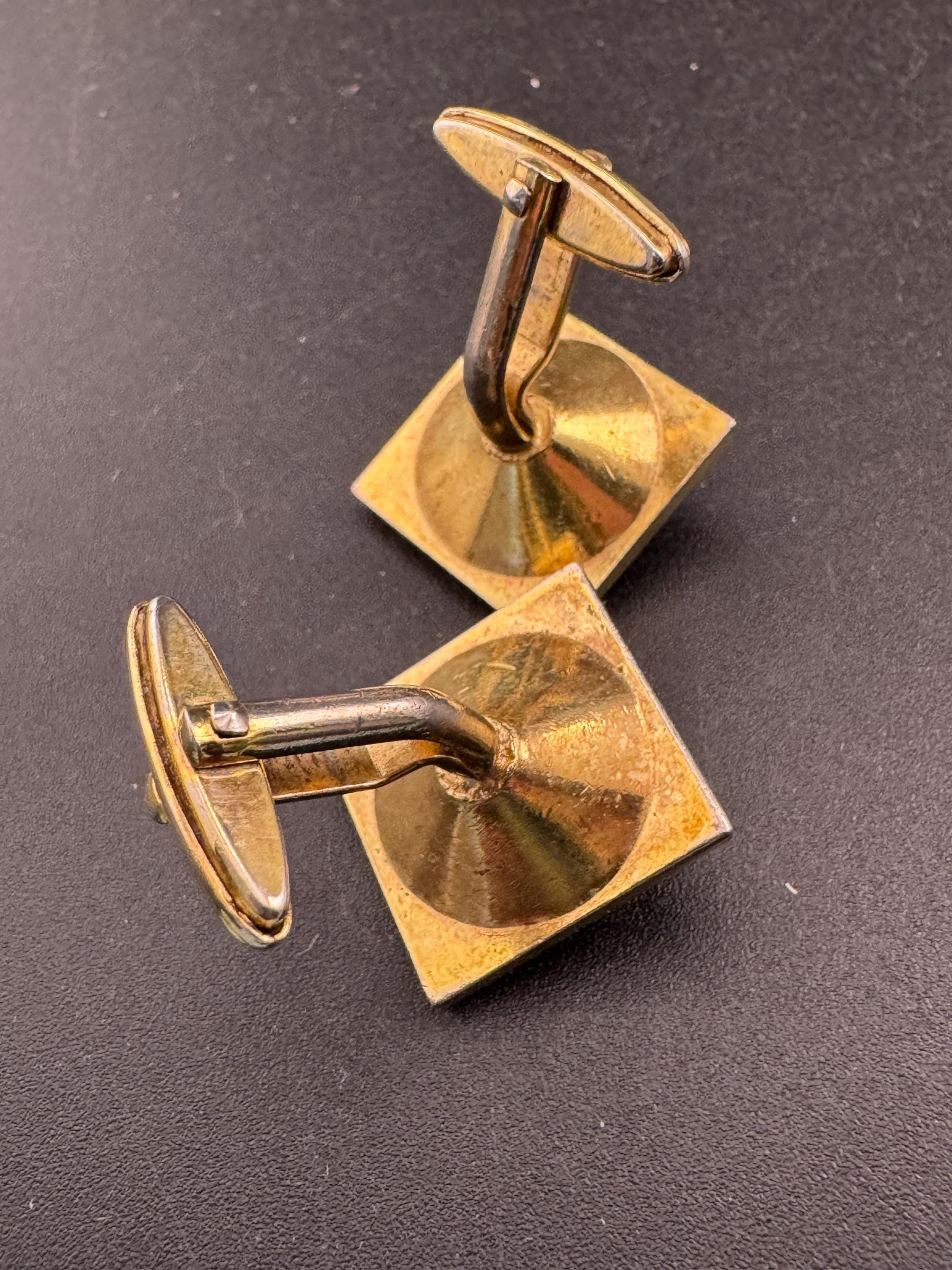 Vintage men’s gold cufflinks with green Rivoli crystal Rhinestones, Brutalist 1970s