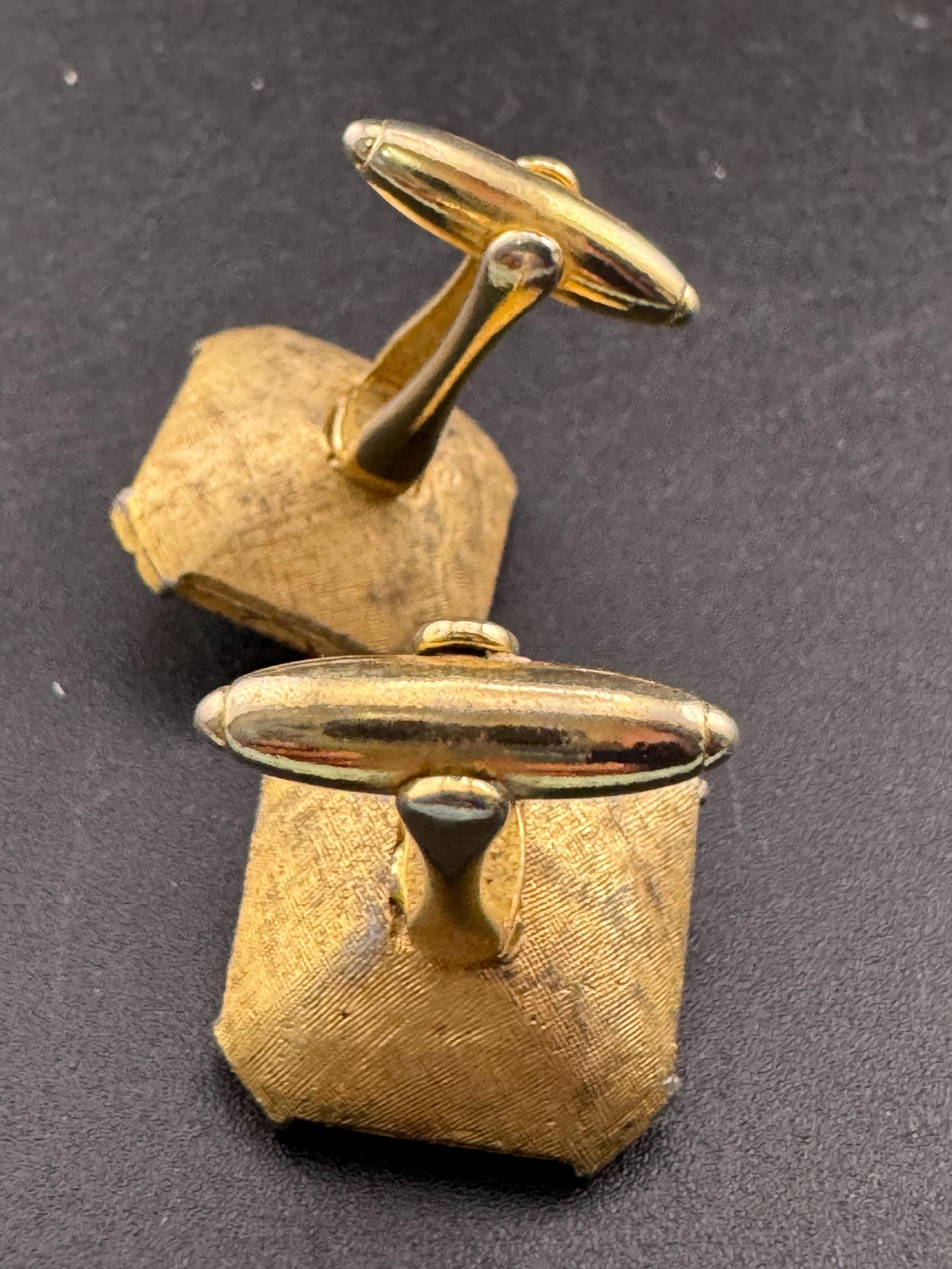 Vintage men’s gold cufflinks with grey rainbow crystal Rhinestones, Brutalist 1970s