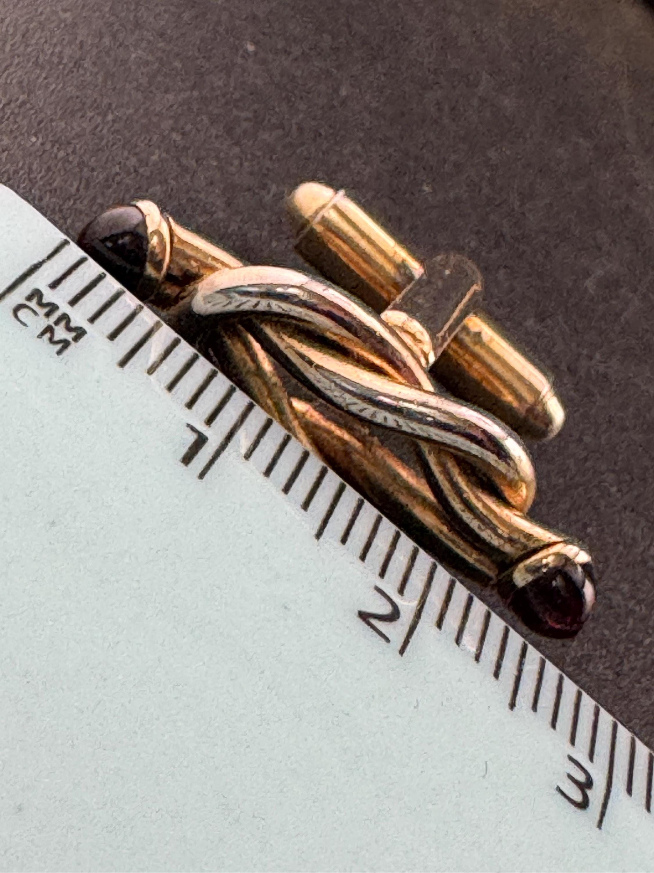 Vintage men’s red garnet cabochon gold knot cufflinks, high end