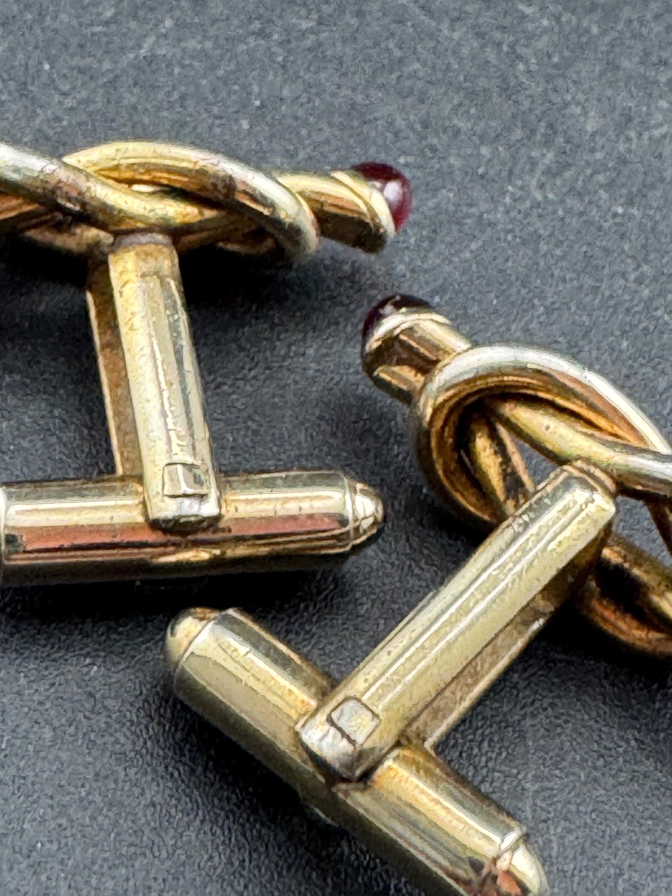 Vintage men’s red garnet cabochon gold knot cufflinks, high end