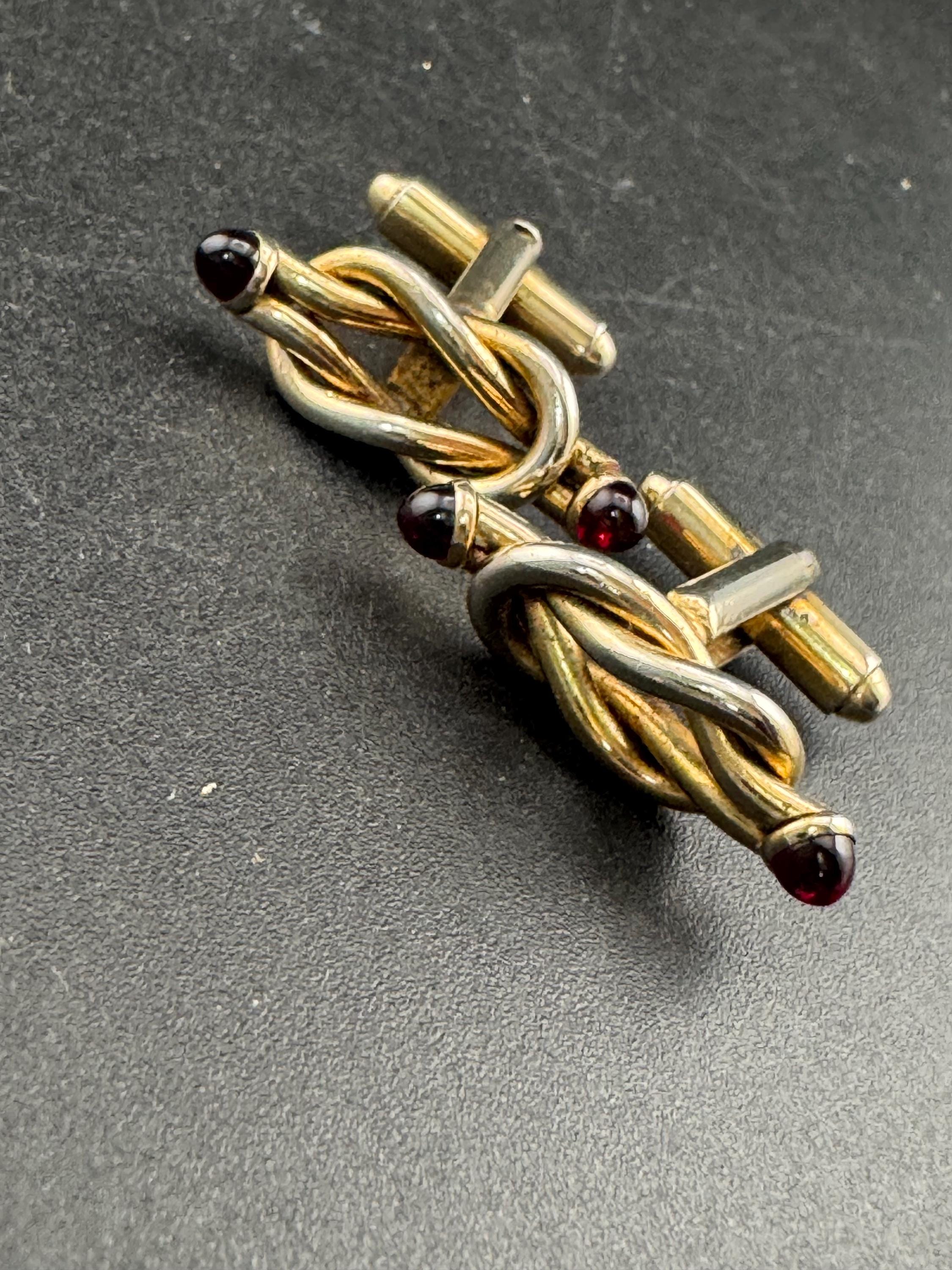 Vintage men’s red garnet cabochon gold knot cufflinks, high end