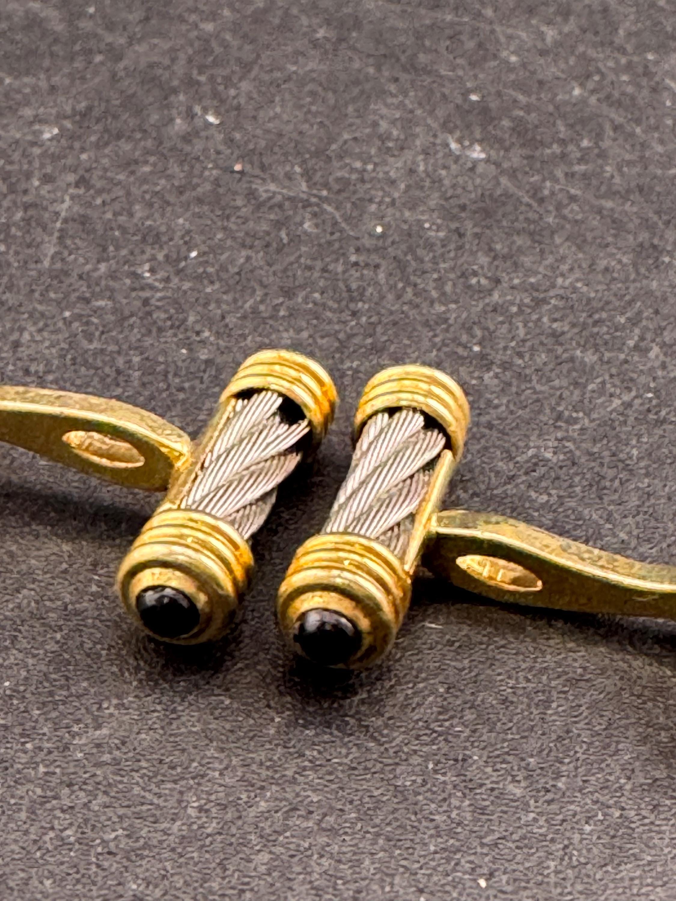 Vintage men’s black cabochon silver and gold pillar cufflinks, high end