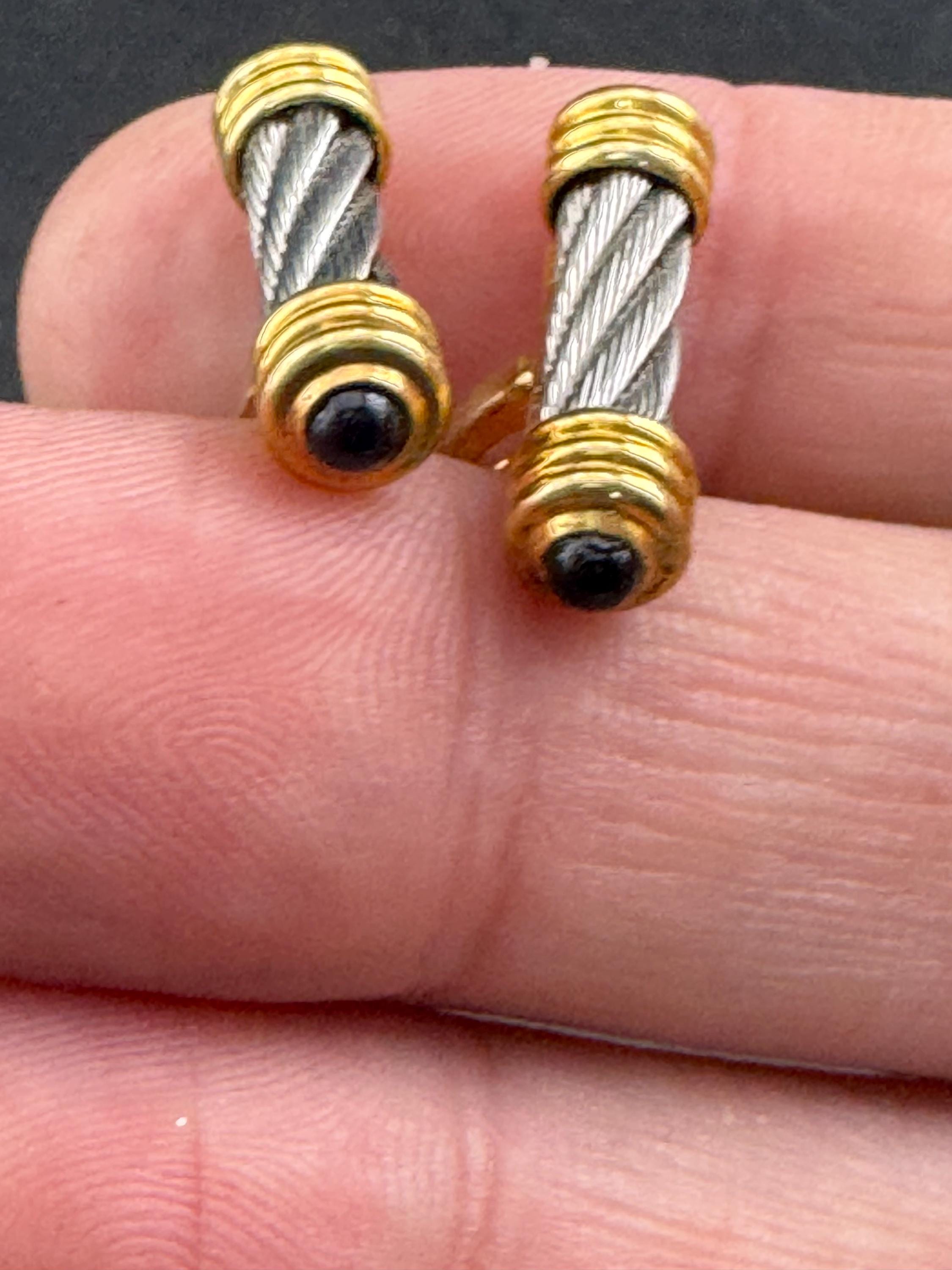 Vintage men’s black cabochon silver and gold pillar cufflinks, high end
