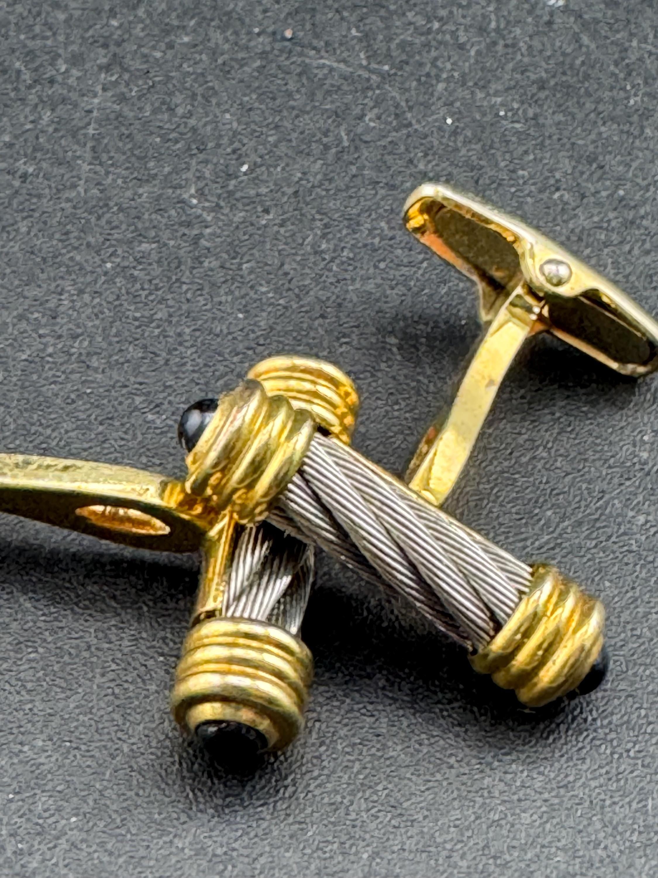 Vintage men’s black cabochon silver and gold pillar cufflinks, high end