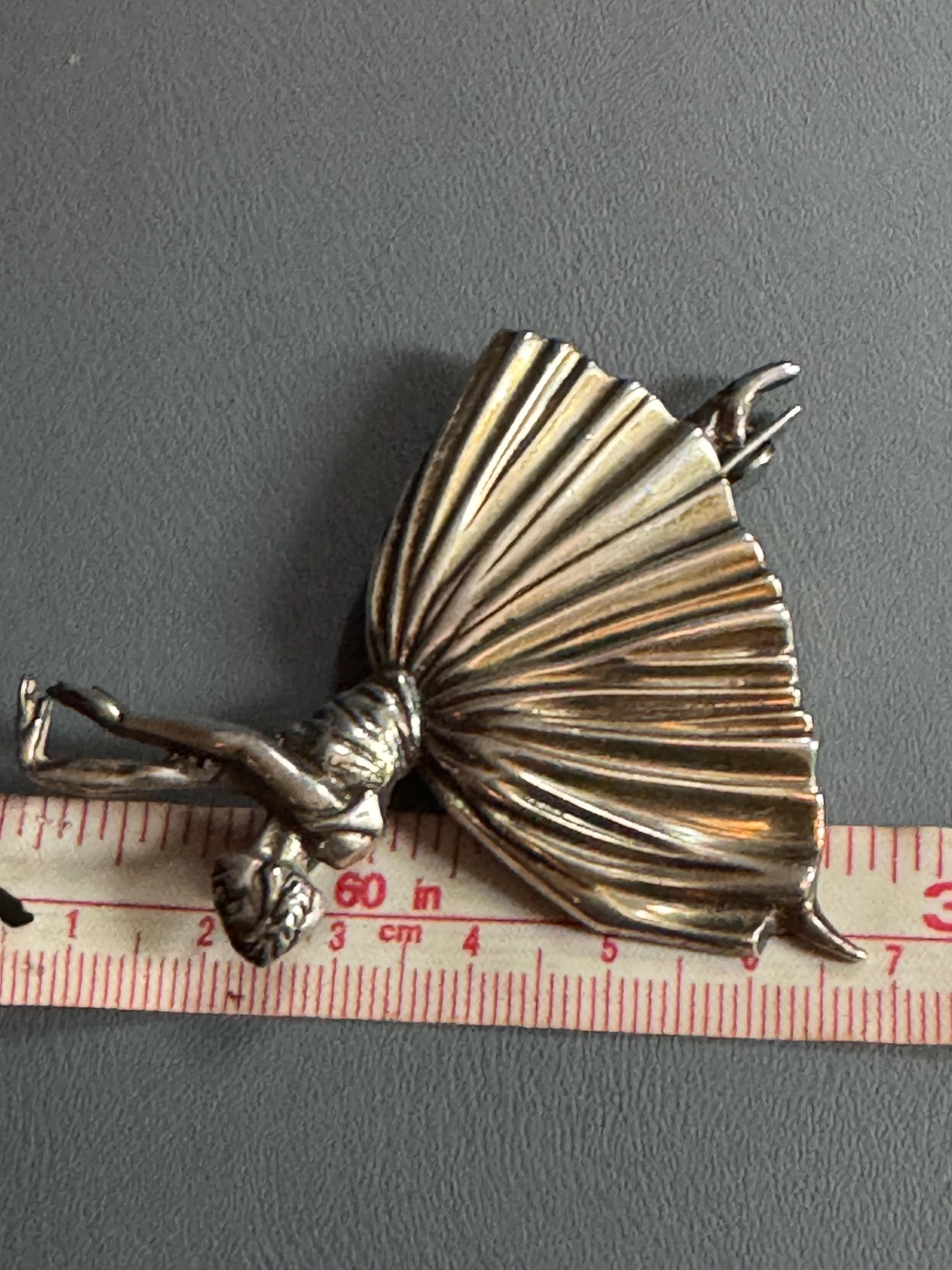 925 Art deco dancing lady brooch, vintage 7cm, sterling silver
