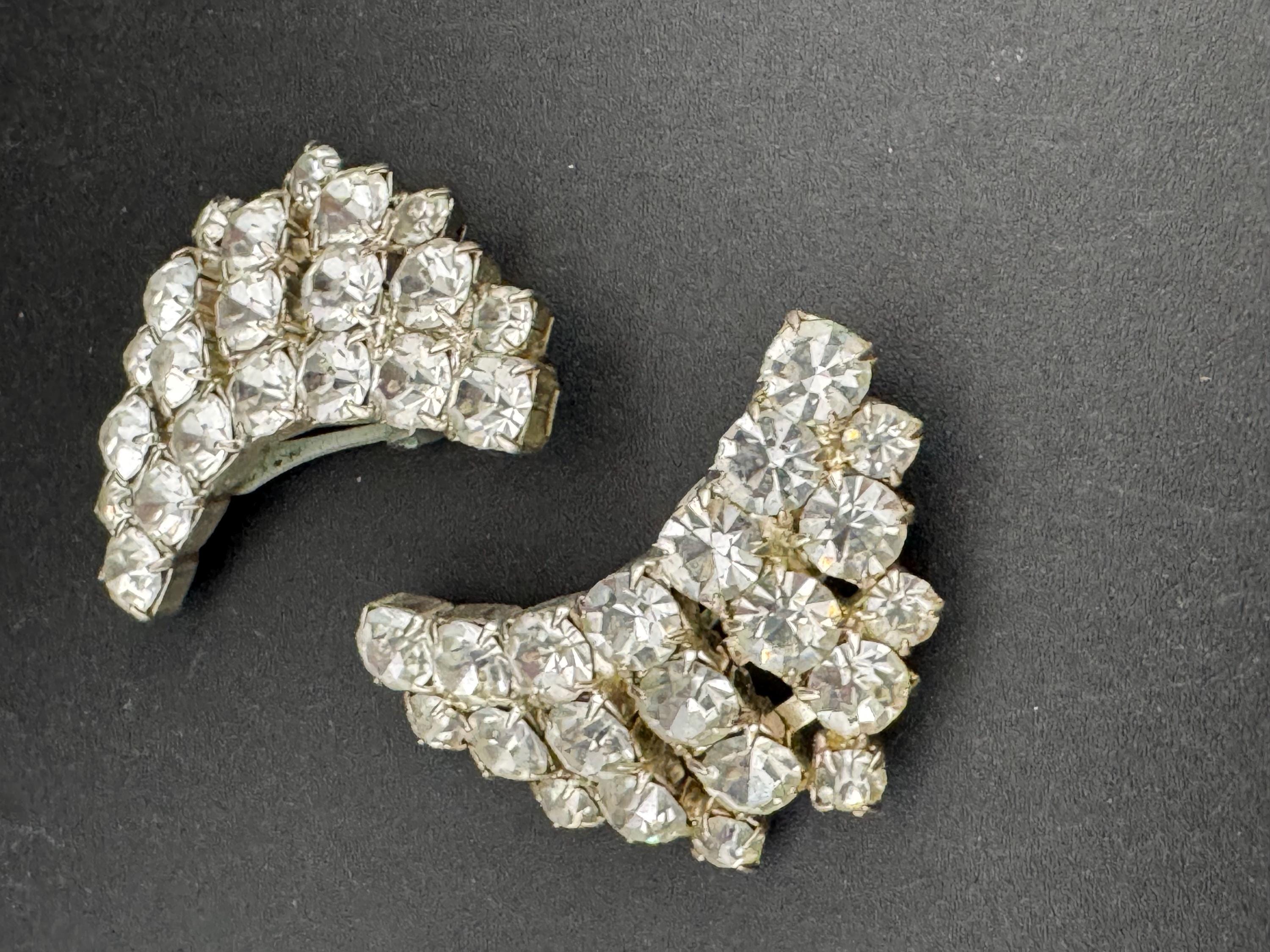 oversized clear diamanté rhinestone Clip On Earrings, 4cm silver tone