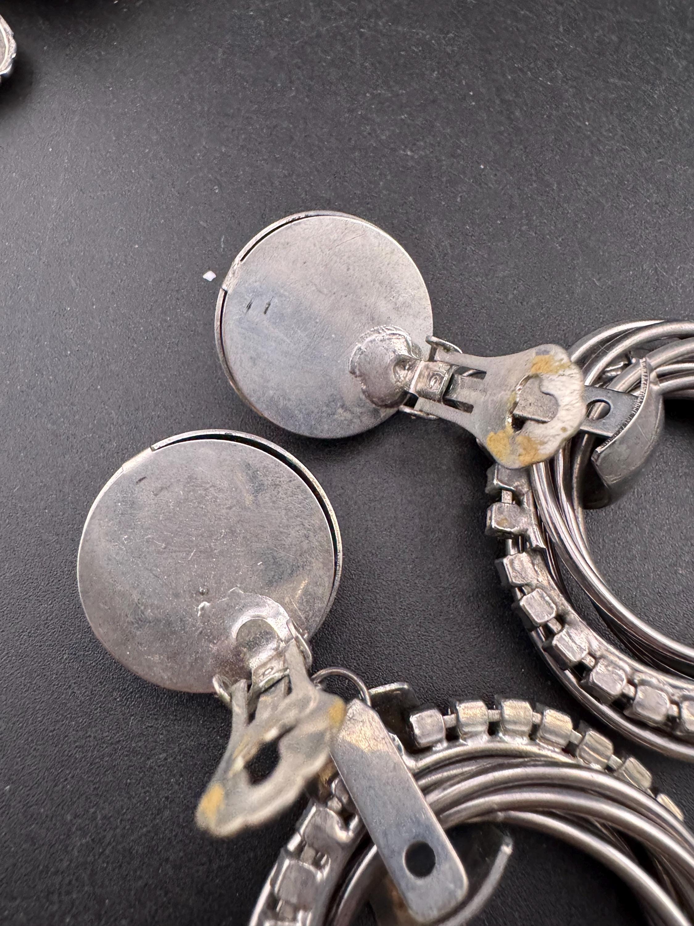 oversized 9cm rhinestone hoop dangly clip on earrings