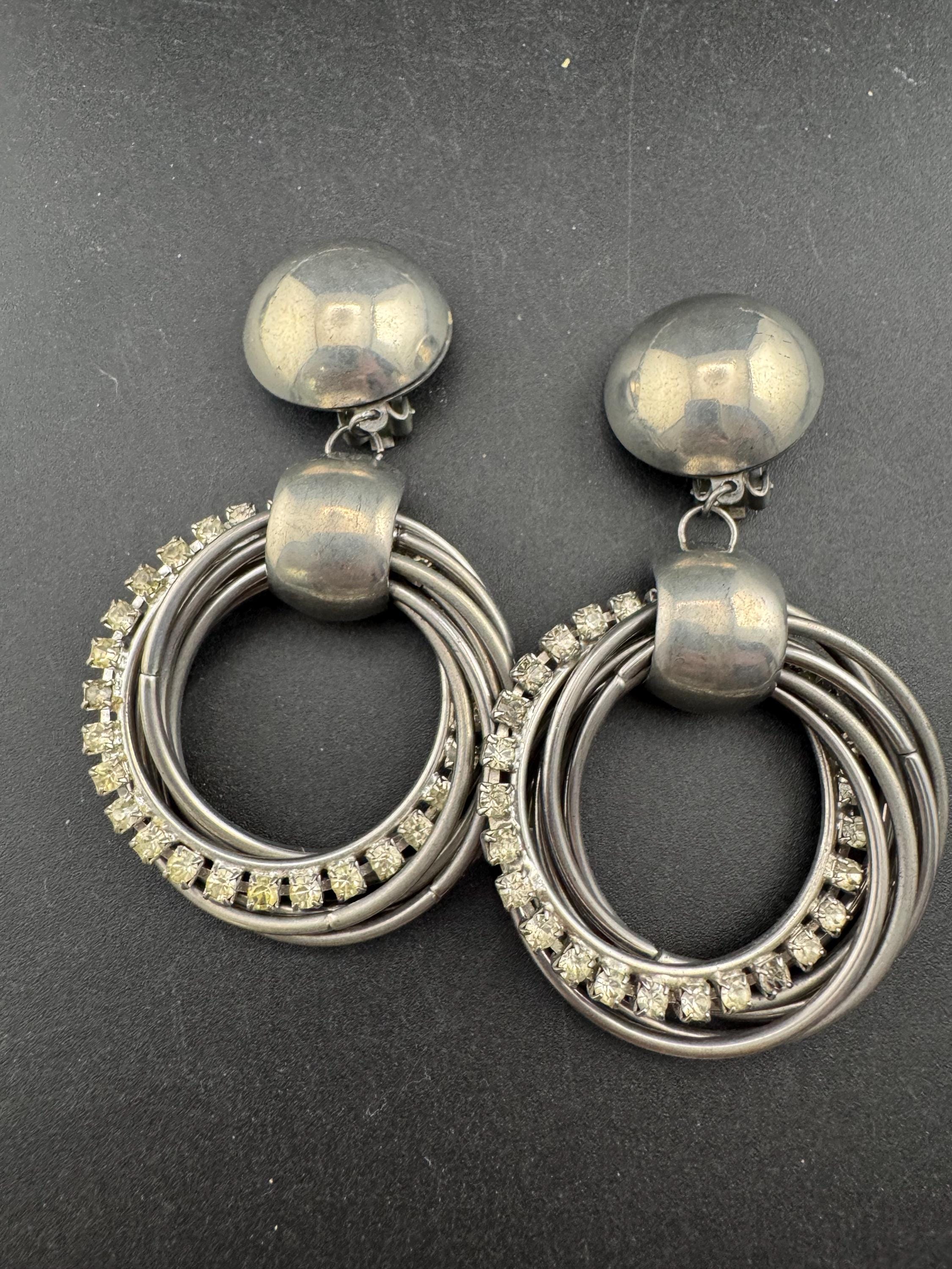 oversized 9cm rhinestone hoop dangly clip on earrings